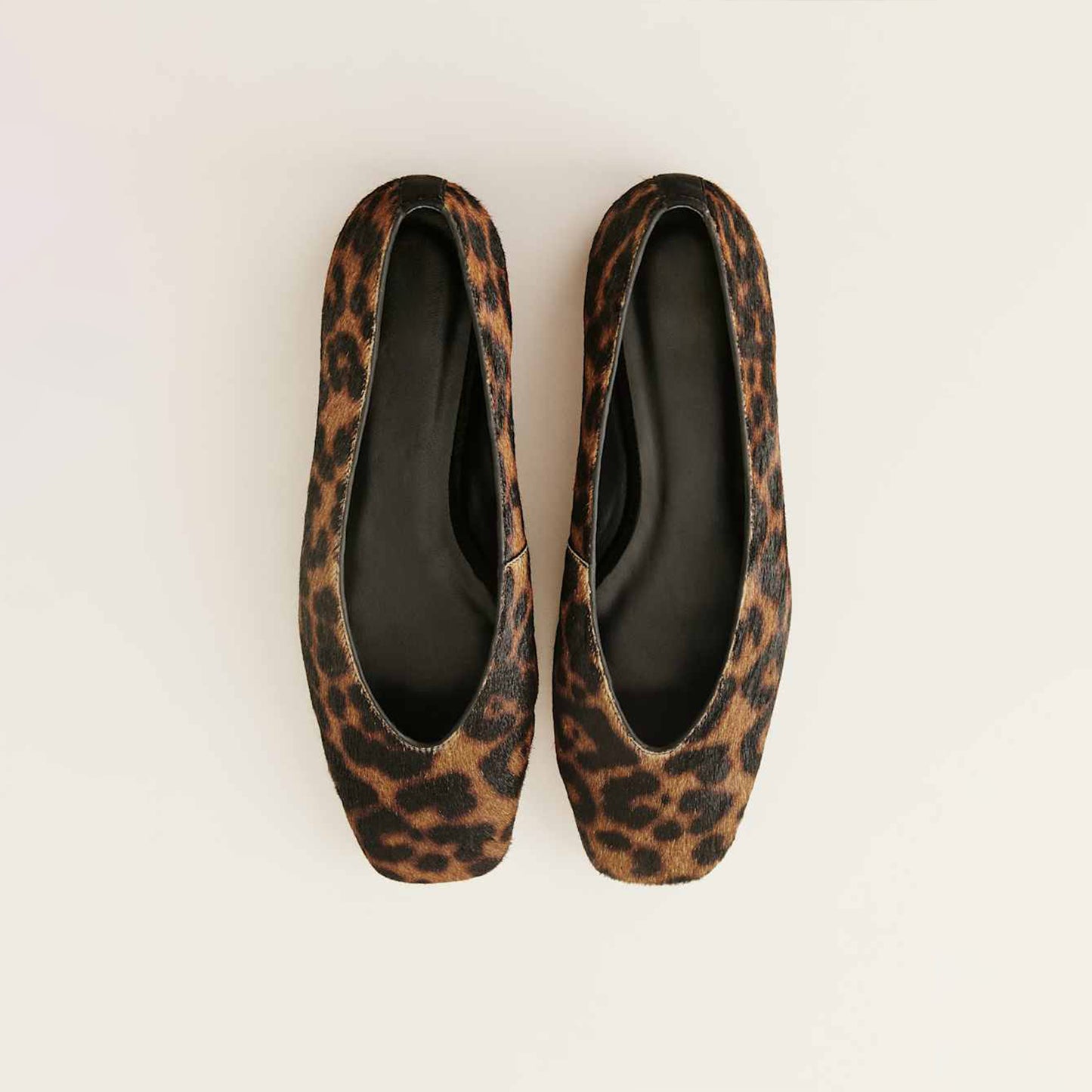 Leopard Print Pony Hair Square-Toe Classic Ballet Slip-On Flats