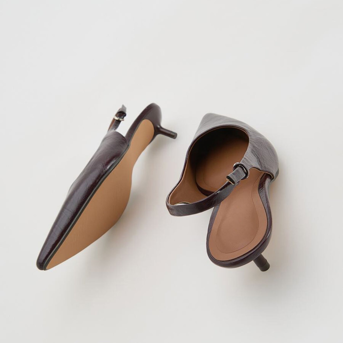 Maroon Pointed-Toe Classic Slingback Kitten Heels