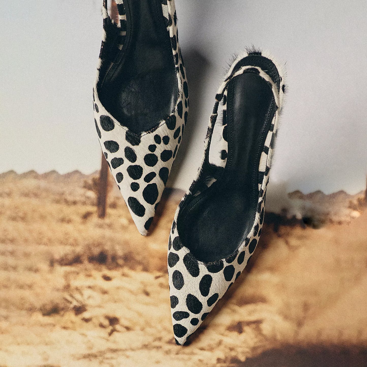 Cow Print Horse Hair Pointed-Toe Slingback High Heels