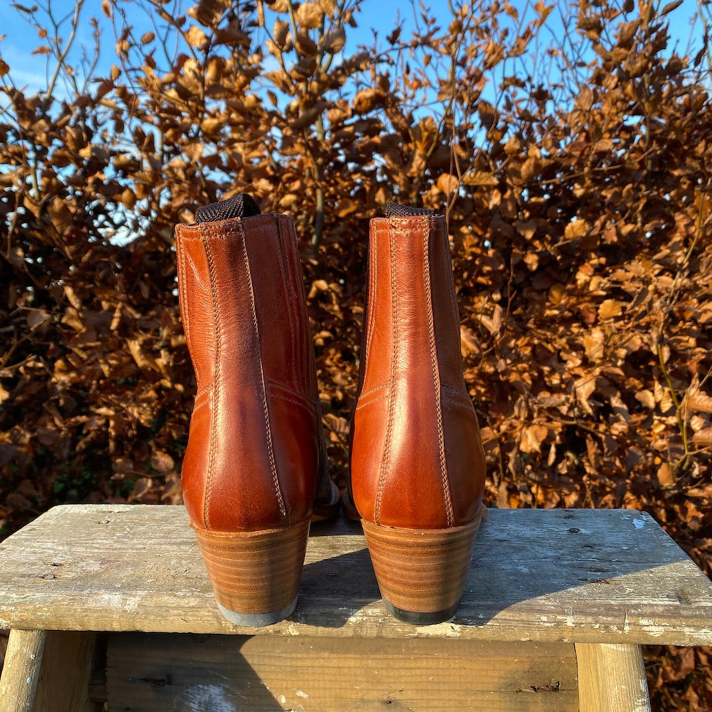 Brown Snip-Toe Front Flowers Embroidery Ankle Cowgirl Boots