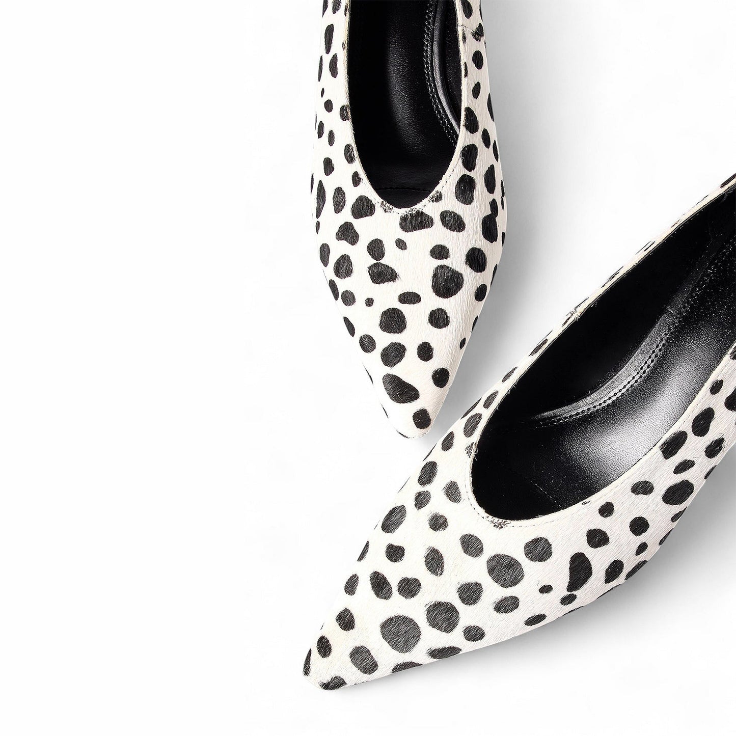 Cow Pattern Pointed-Toe Slip-On Pumps Kitten Heels
