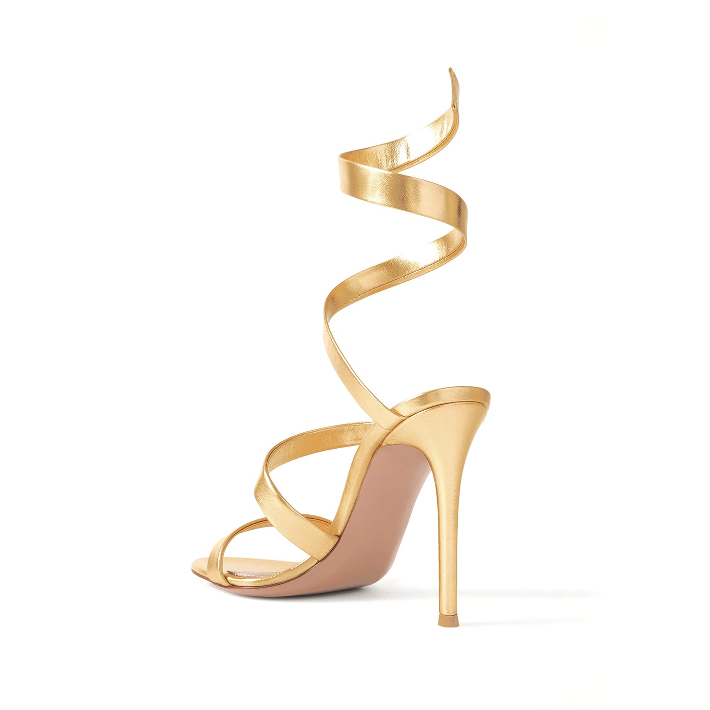 Metallic Gold Round-Toe Spiral Ankle Straps Sandals High Heels