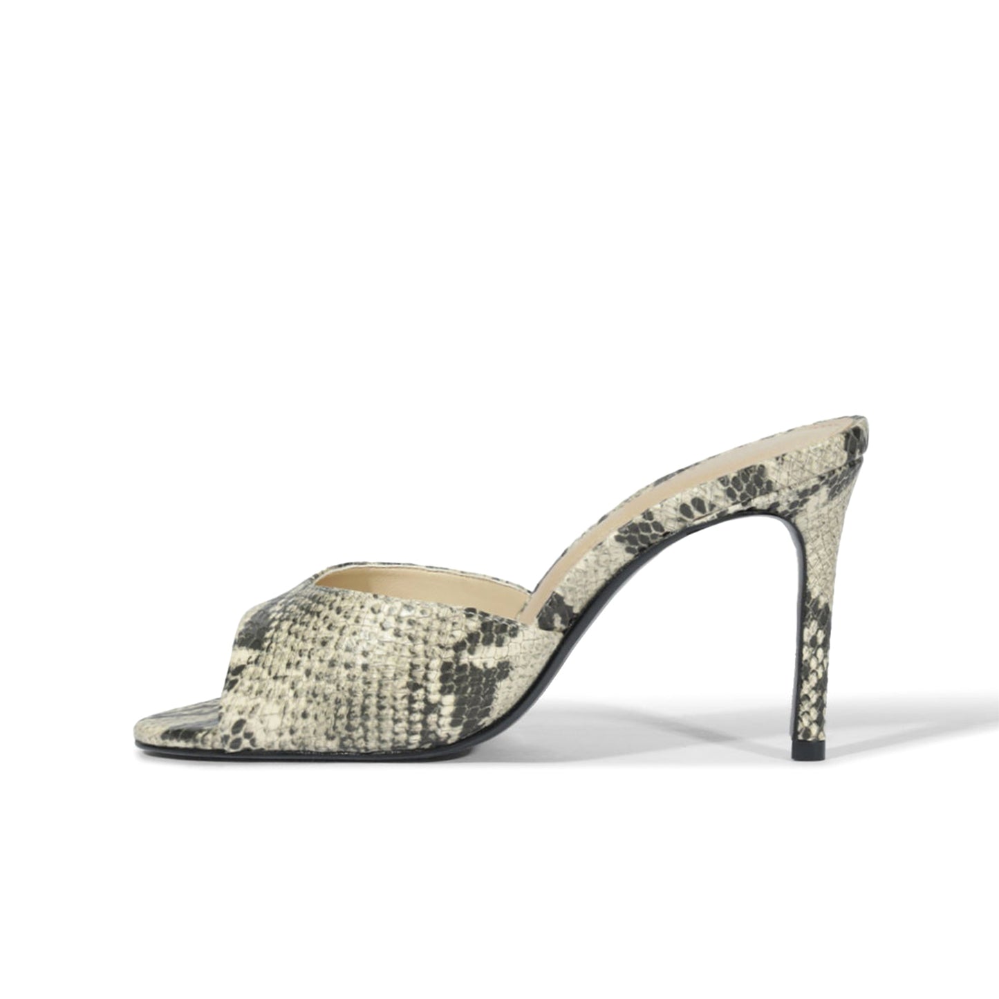 Snakeskin Print Vegan Leather Round-Toe Slip-On Sandal High Heels