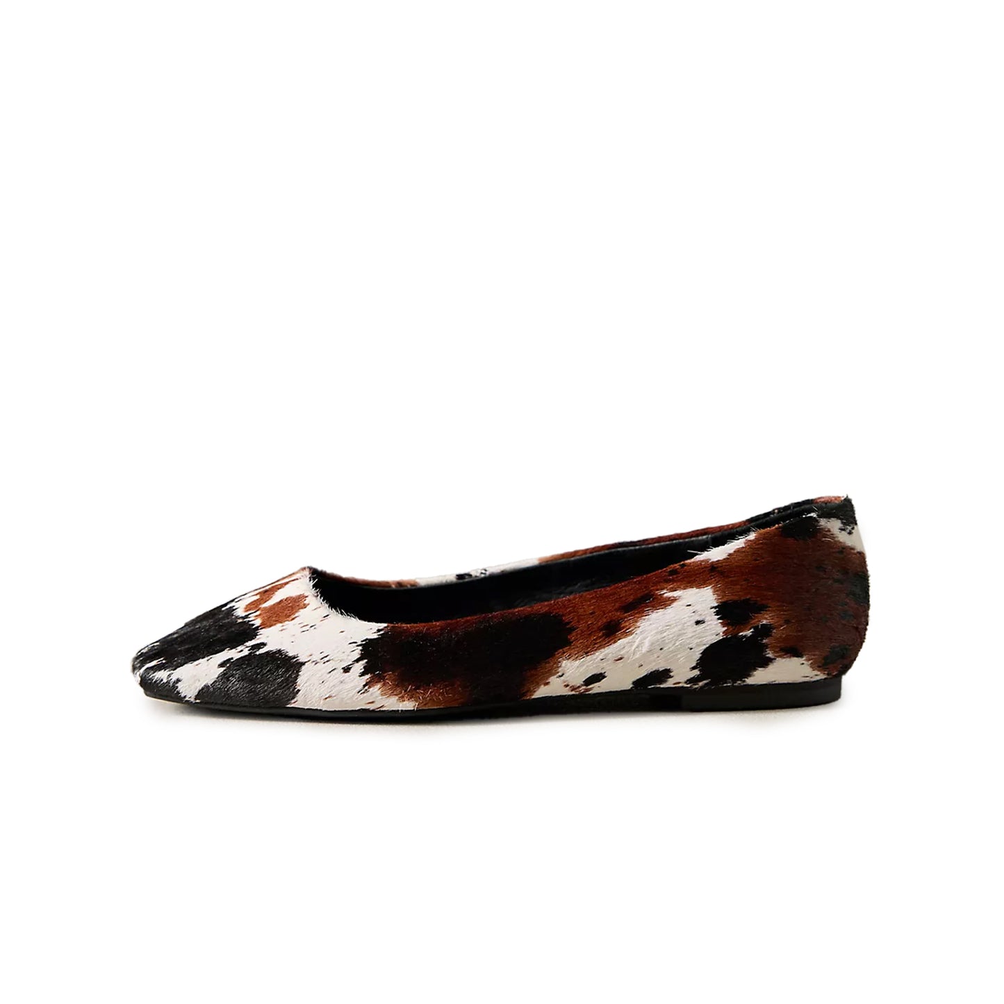 Cow Print Pony Hair Square-Toe Slip-On Ballet Flats