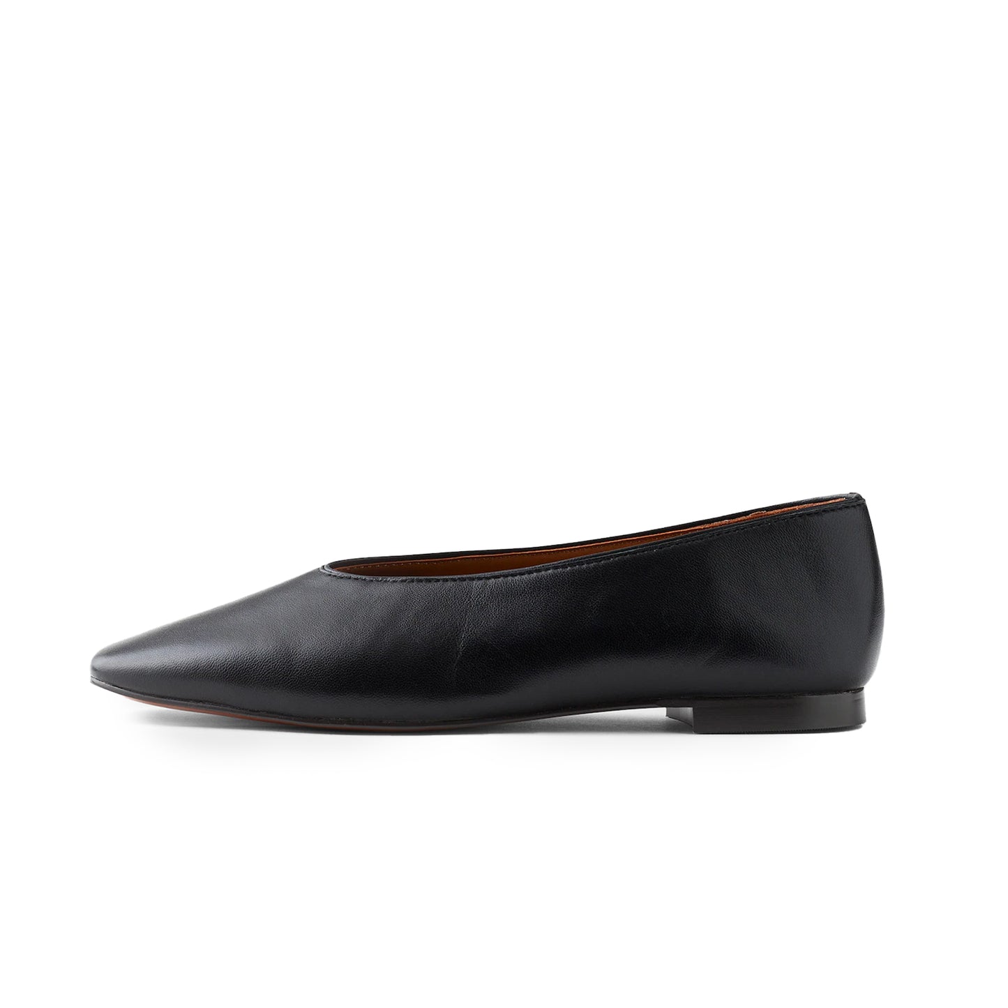 Black Vegan Leather Square-Toe Ballet Flats