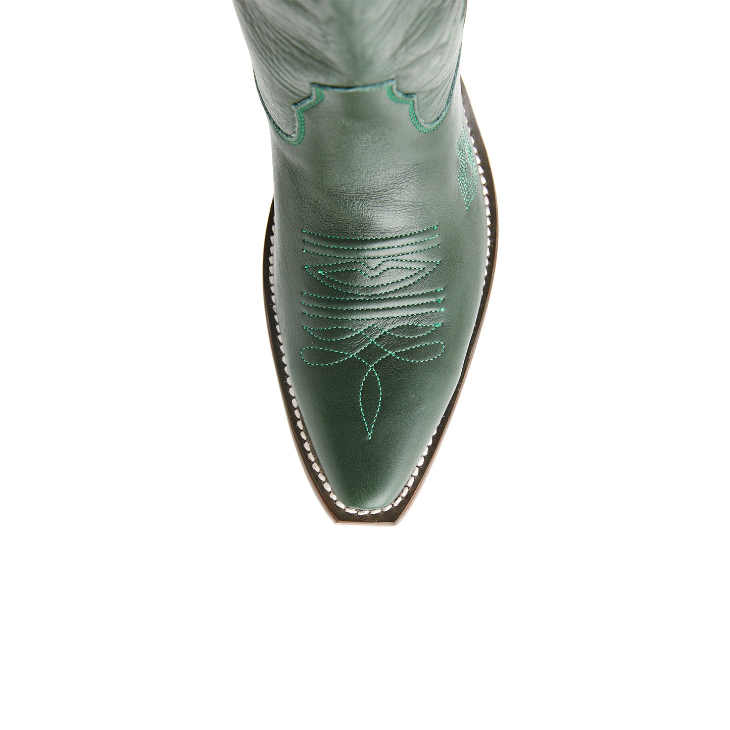 Green Snip-Toe Embroidery And Floral Inlay Wide Calf Knee High Cowgirl Boots
