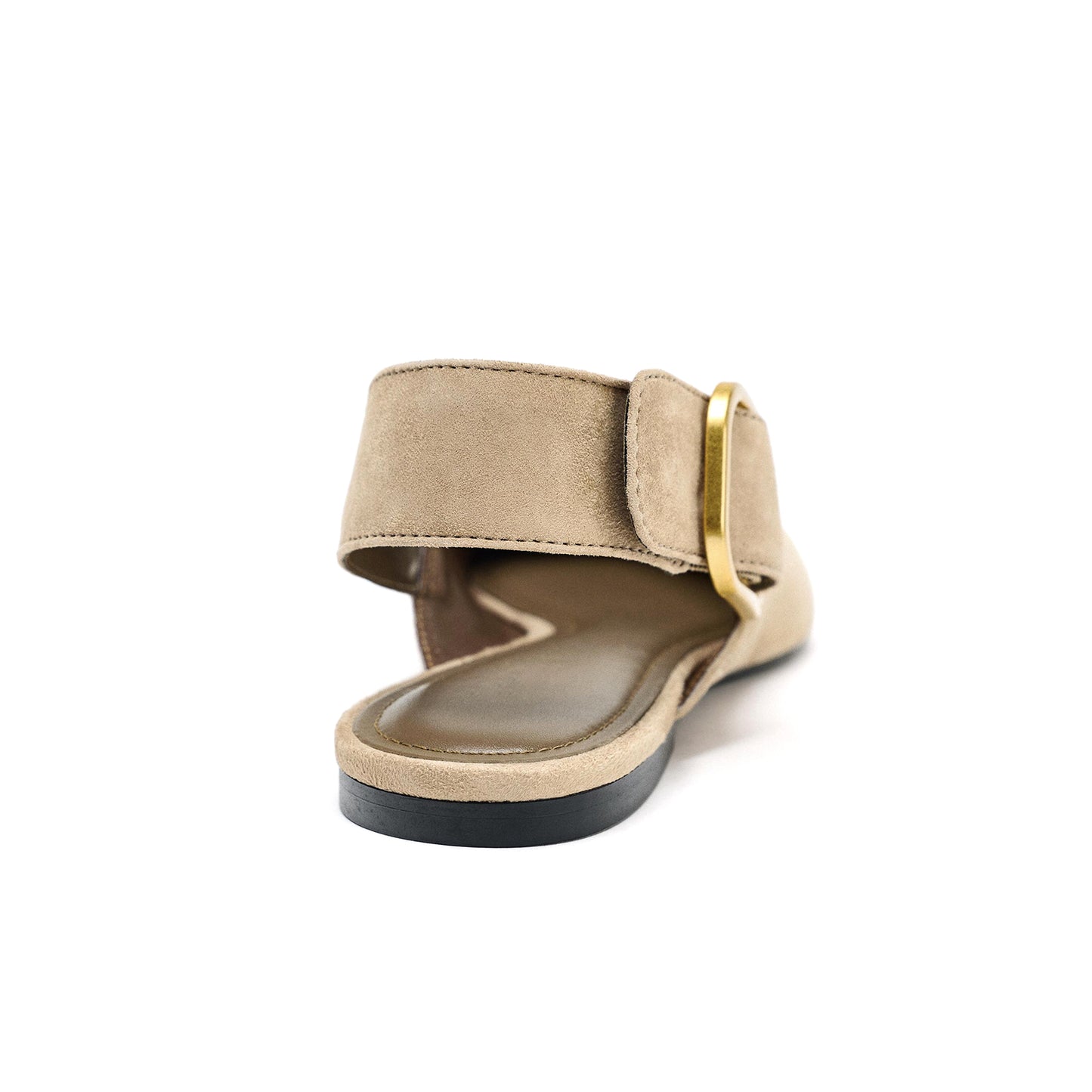 Beige Faux Suede Pointed-Toe Slingback Buckle Flats