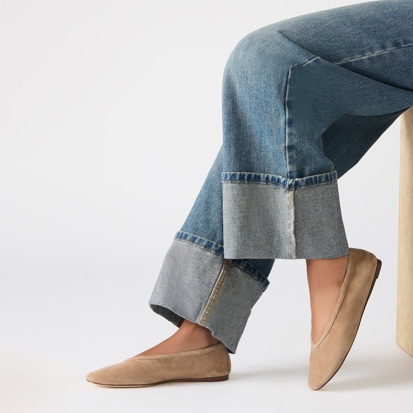 Taupe Faux Suede Elegant Square-Toe Rhinestone Slip-On Flats