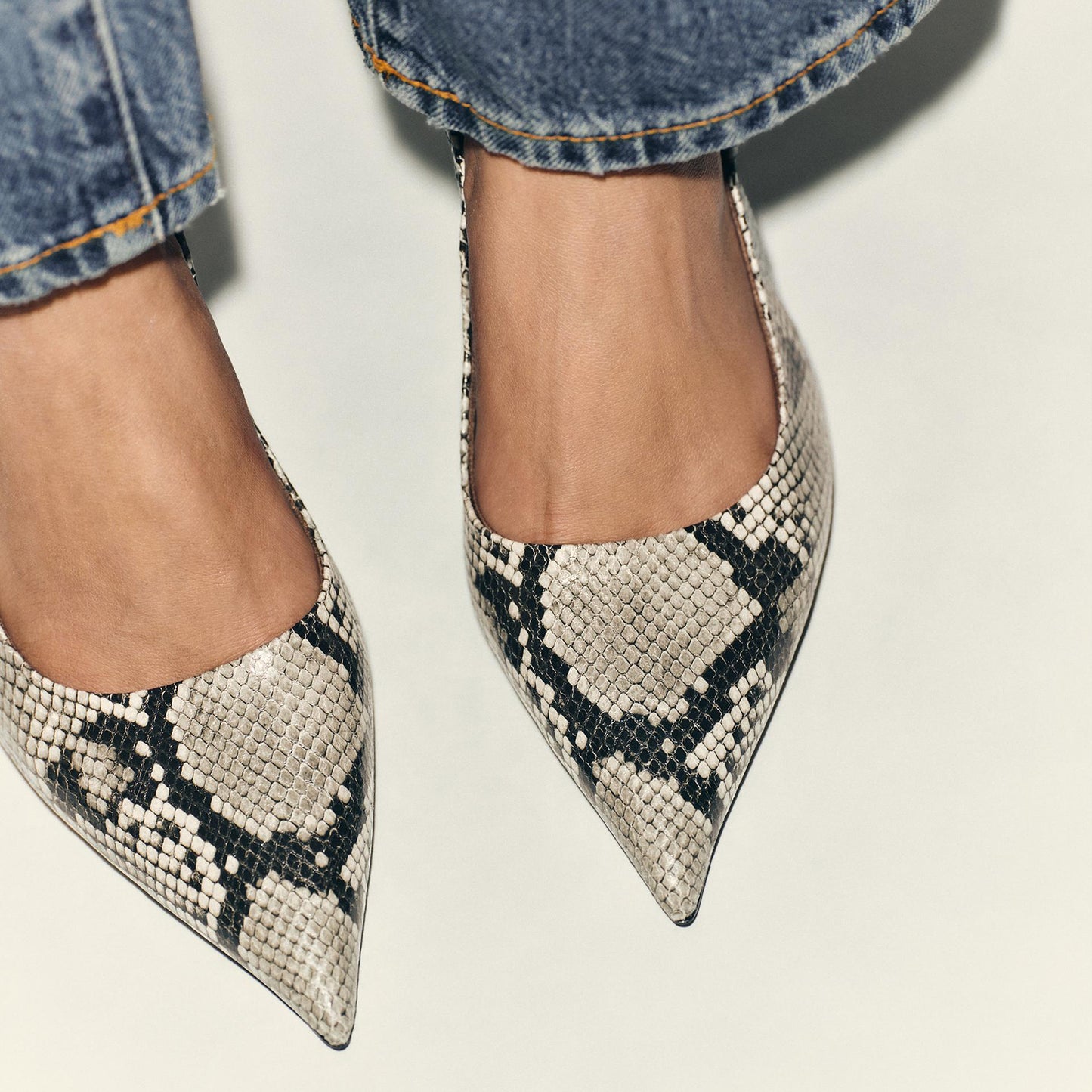Snakeskin Pointed-Toe Ankle Strap Slingback High Heels