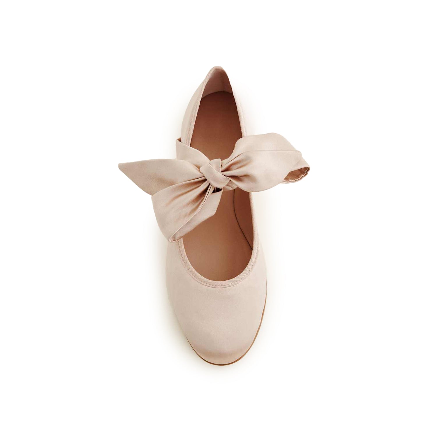 Pink Satin Round-Toe Bridge Bow Strap Ballet Flats