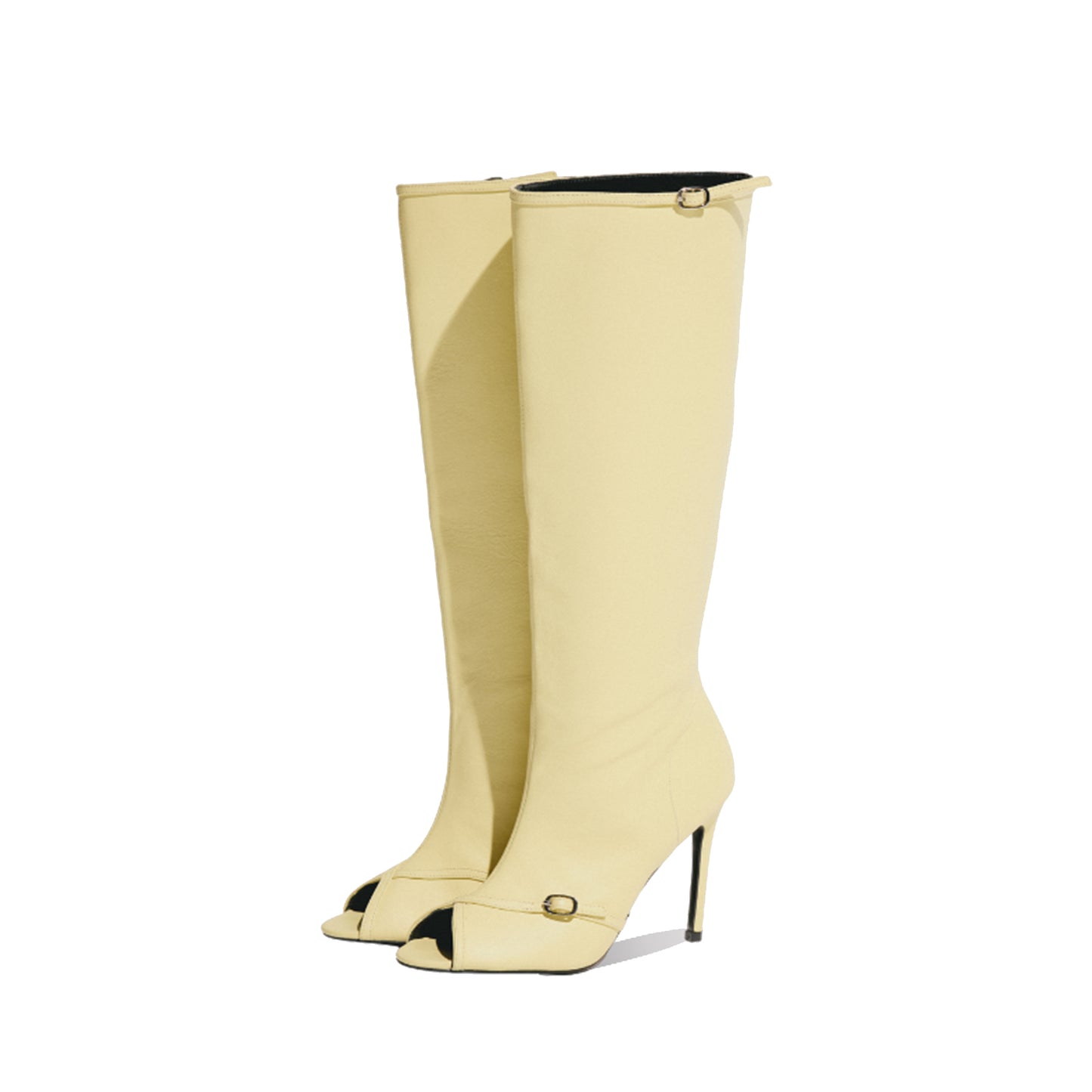Yellow Peep Round-Toe Sleek Wide Calf Knee High Stiletto Boots