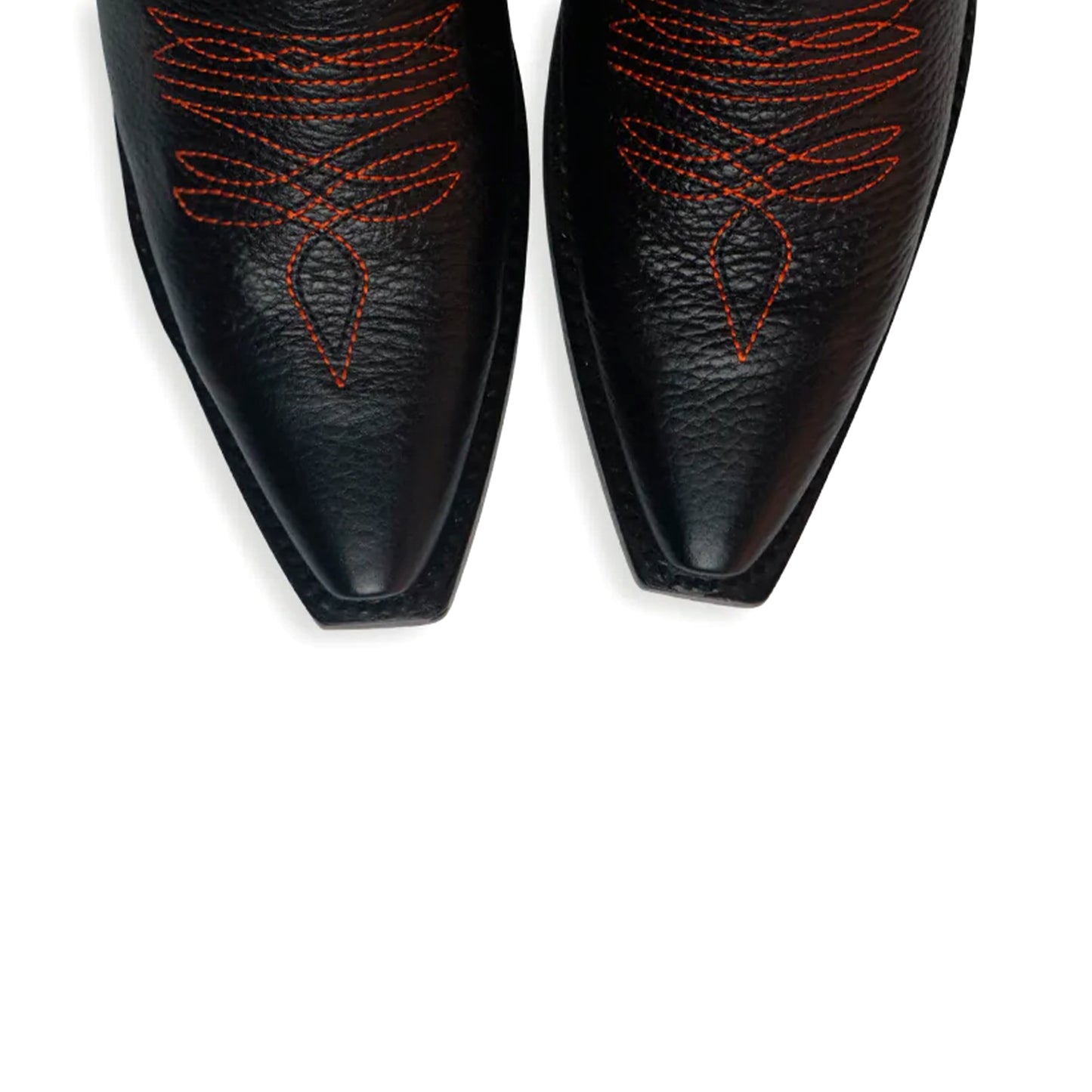 Black Snip-Toe Orange Embroidery Mid Calf Cowgirl Boots