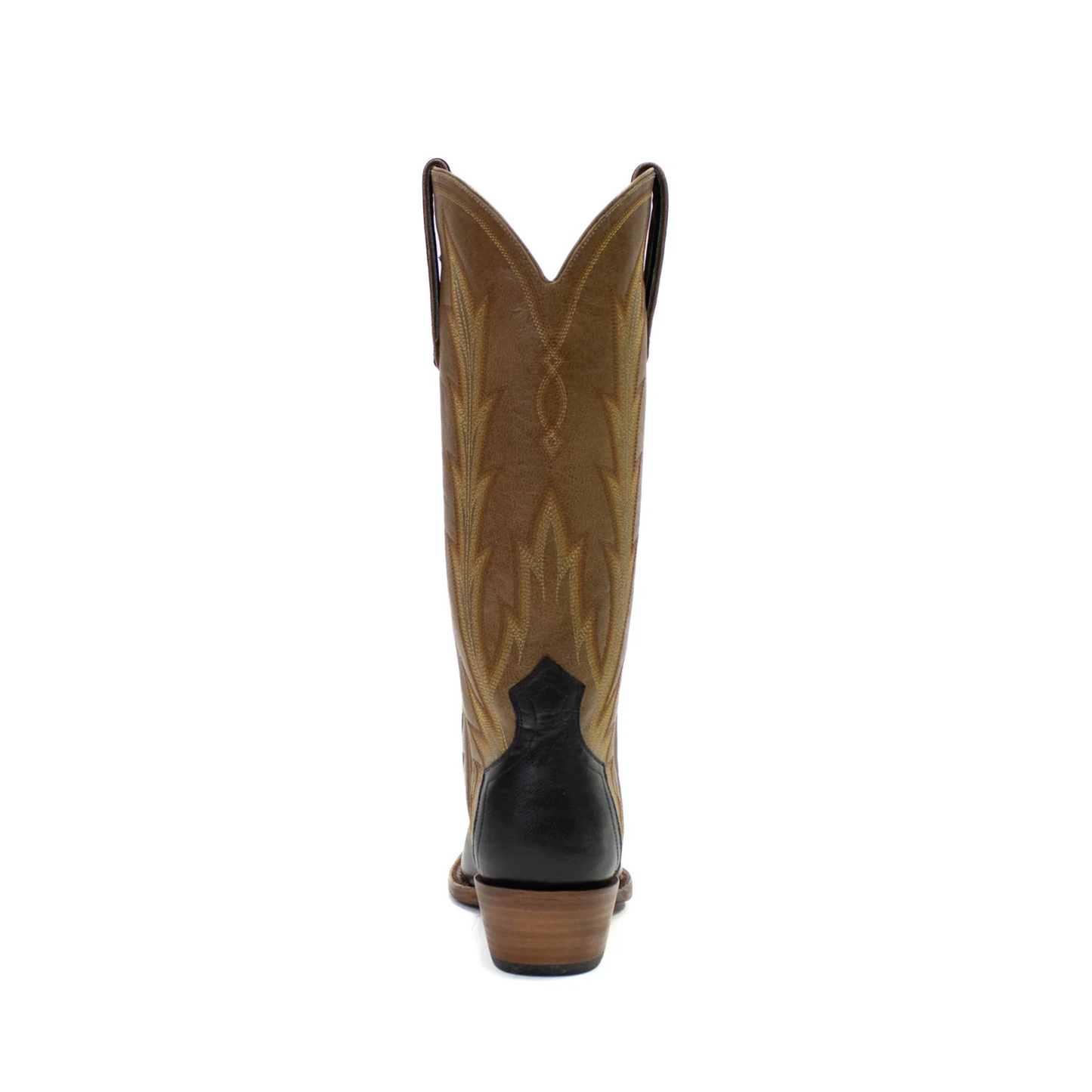 Contrast Brown And Black Snip-Toe Western Embroidery Classic Mid Calf Cowgirl Boots