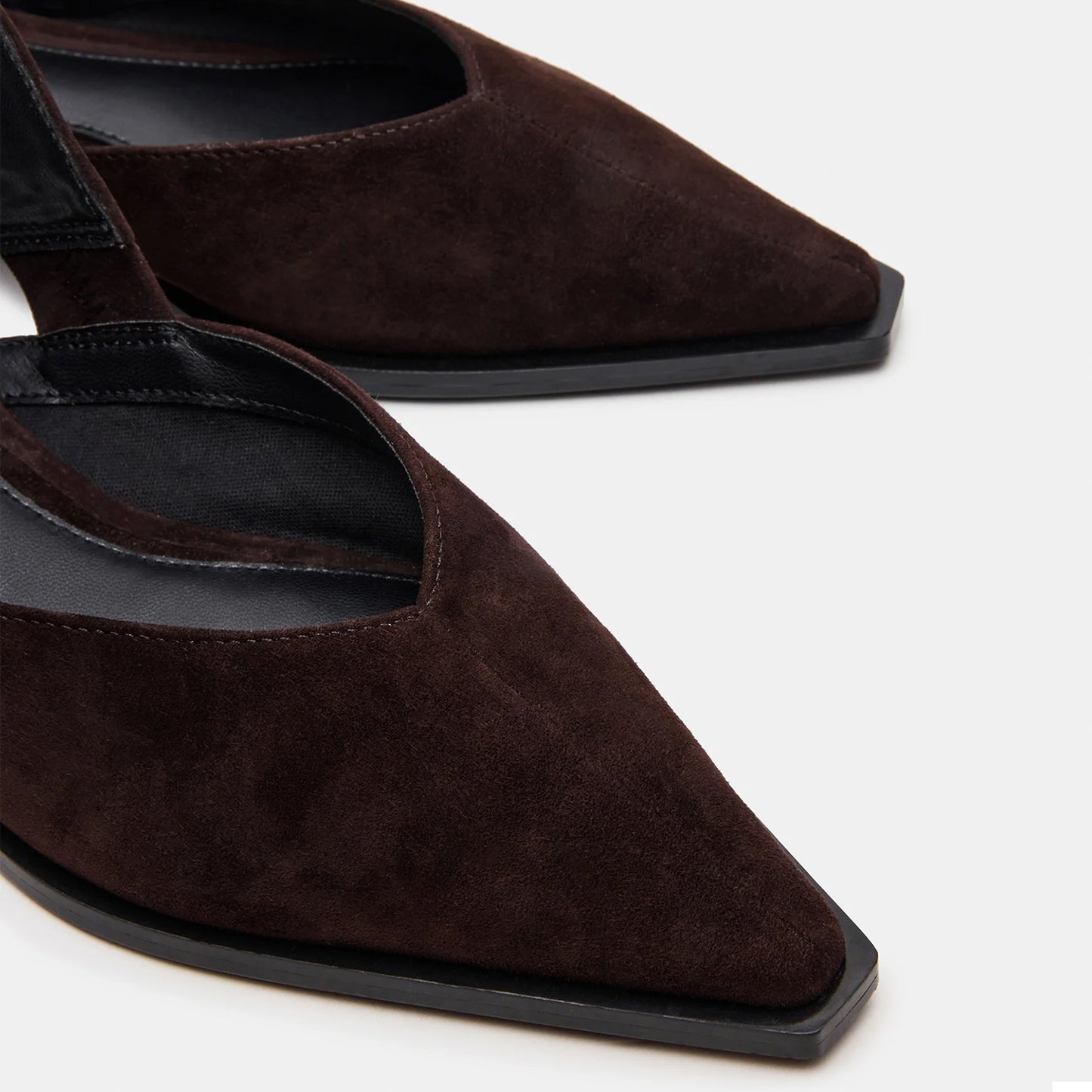 Brown Faux Suede Pointed-Toe Slingback Buckle Flats