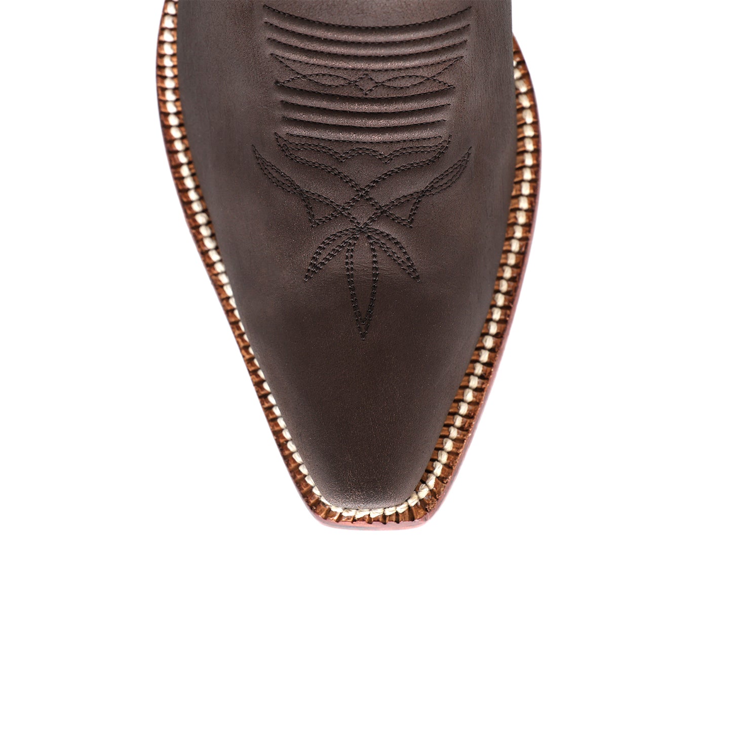 Contrast Beige And Chocolate Snip-Toe Embroidery Mid Calf Cowgirl Boots