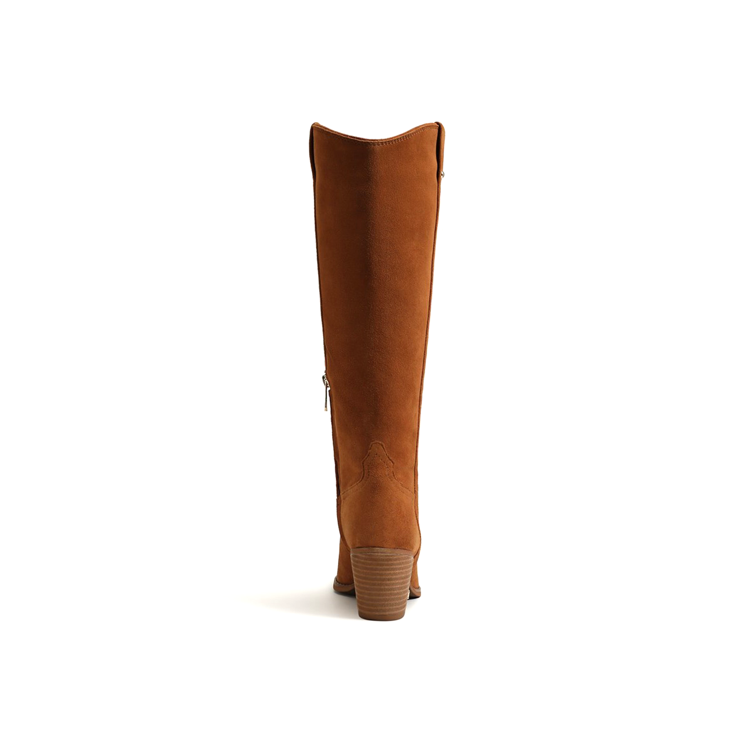 Brown Faux Suede Pointed-Toe Half-Zip Knee High Cowgirl Boots