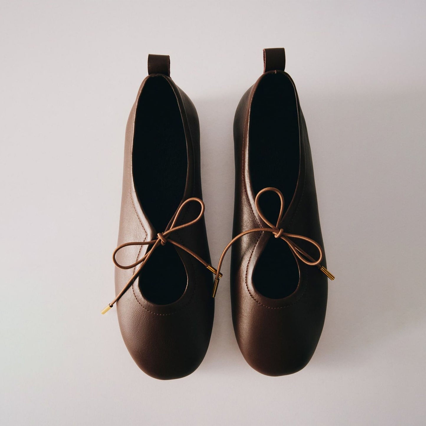 Chocolate Round-Toe Lace-Up Ballet Classic Flats