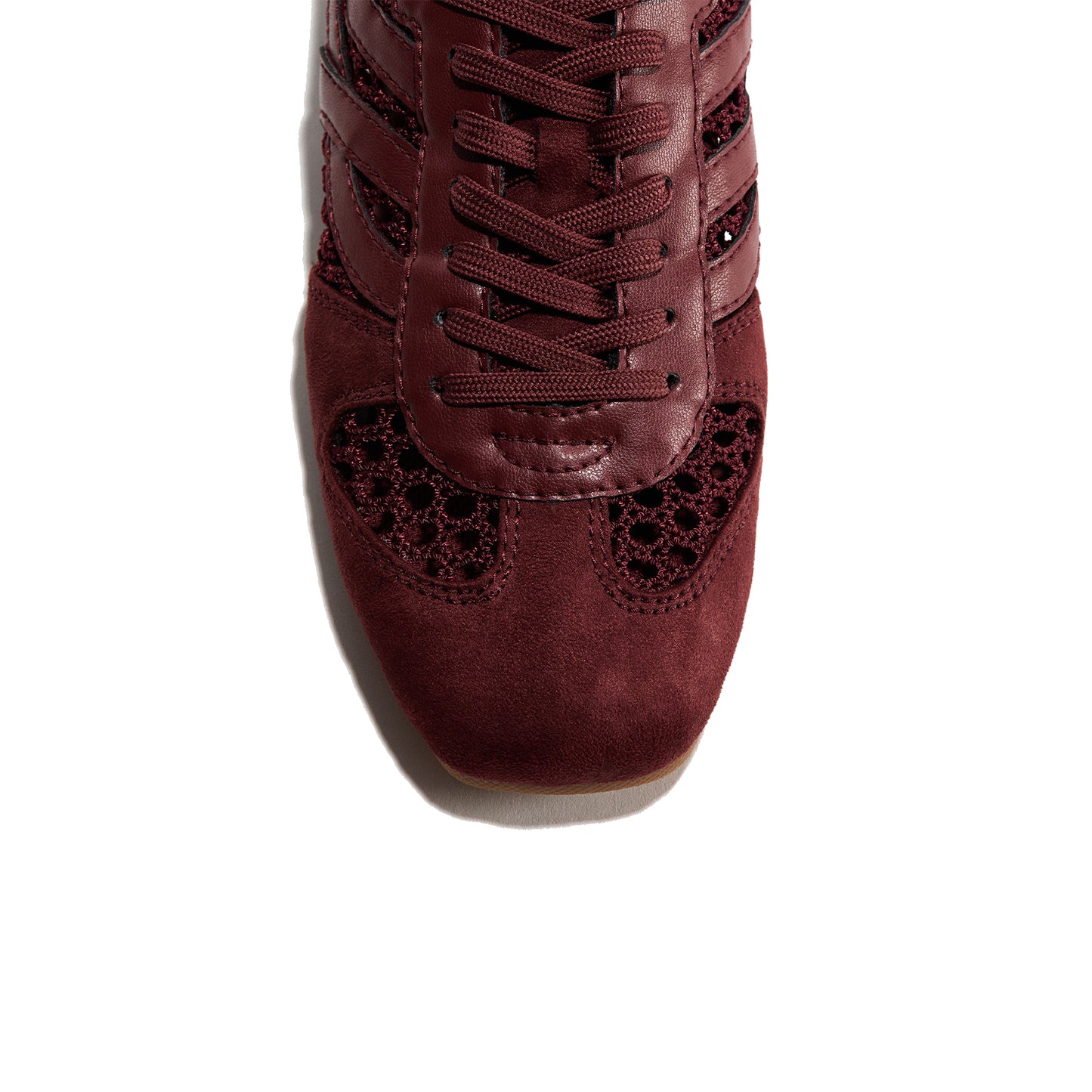 Burgundy Cow Suede And Mesh Square-Toe Lace-Up Classic Flats Sneakers