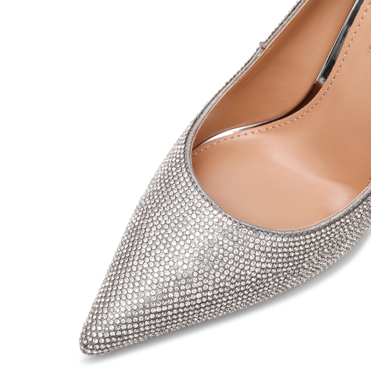 Silver Satin Full Rhinestones Pointed-Toe Classic Slingback High Heels