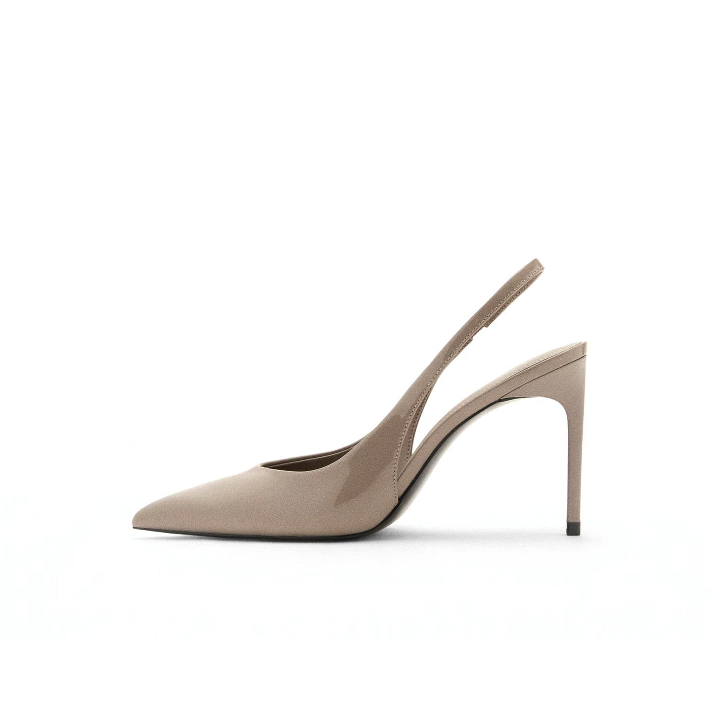 Patent Gray Pointed-Toe Slip-On Slingback High Heels