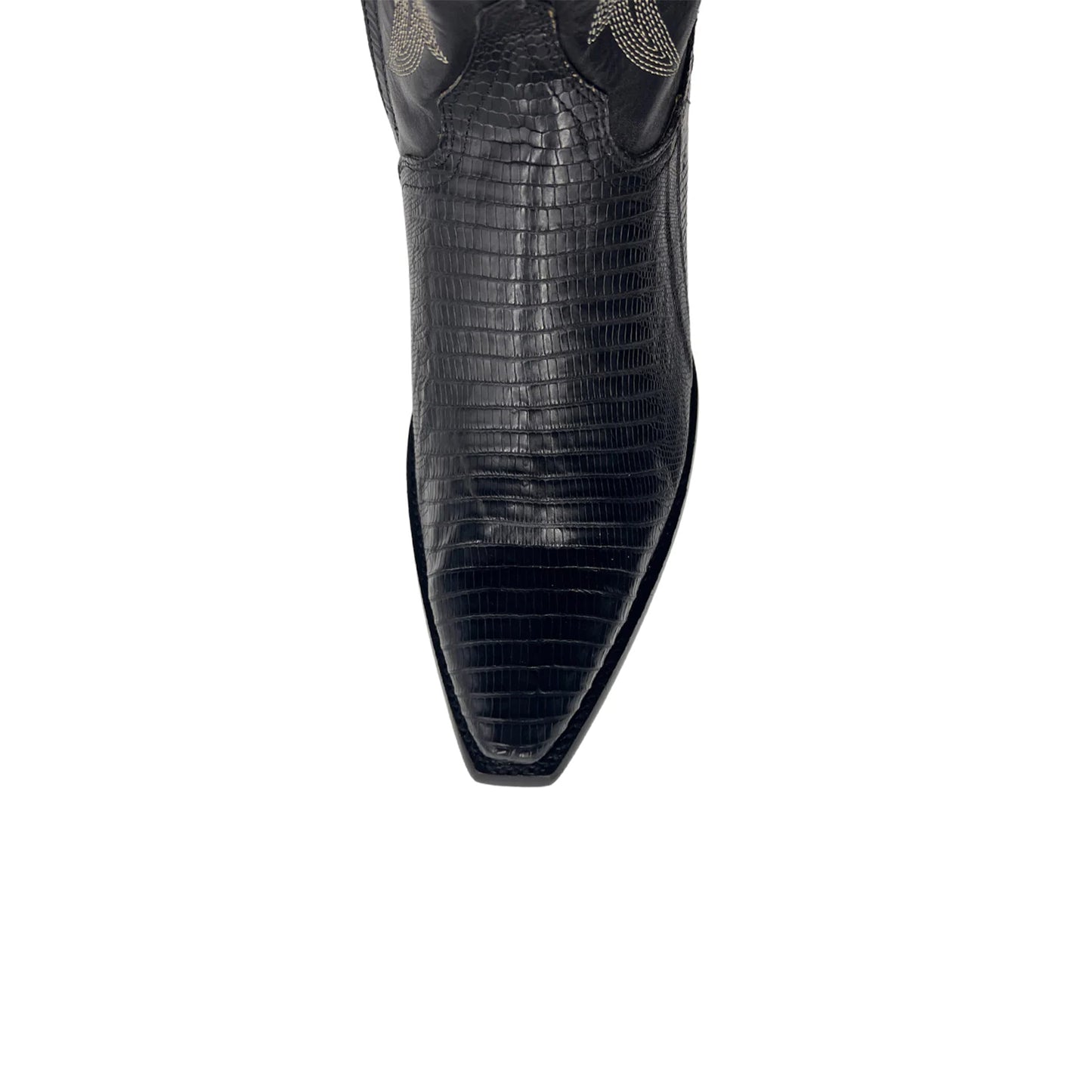 Black Lizard-Patterned Snip-Toe Embroidery Half-Zip Knee High Cowgirl Boots