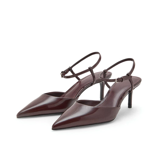 Patent Burgundy Pointed-Toe Ankle Strap Kitten Heels