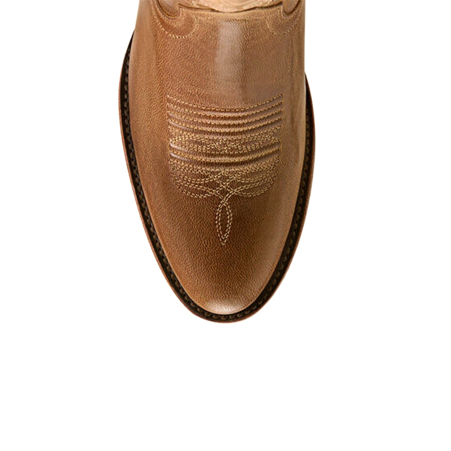 Tan Round-Toe Classic Embroidery Mid Calf Cowgirl Boots