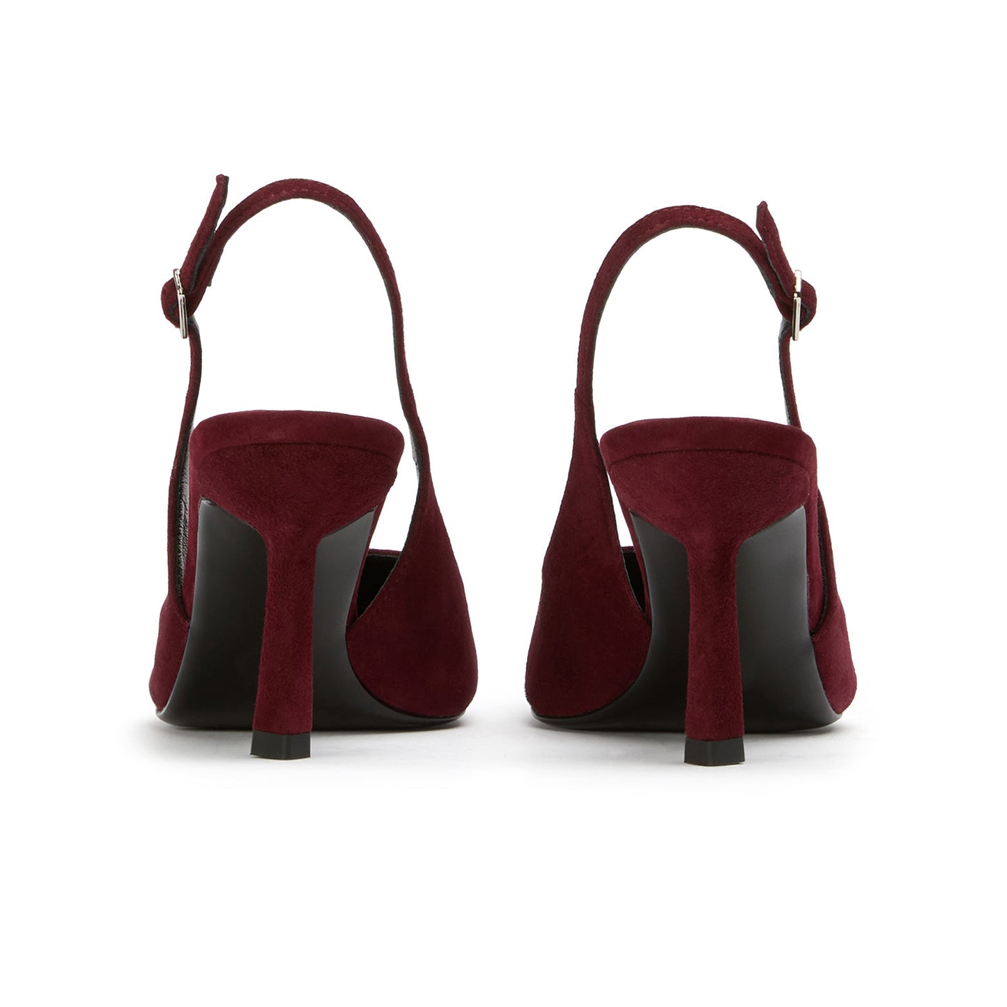 Burgundy Faux Suede Pointed-Toe Classic Buckle Slingback Kitten Heels