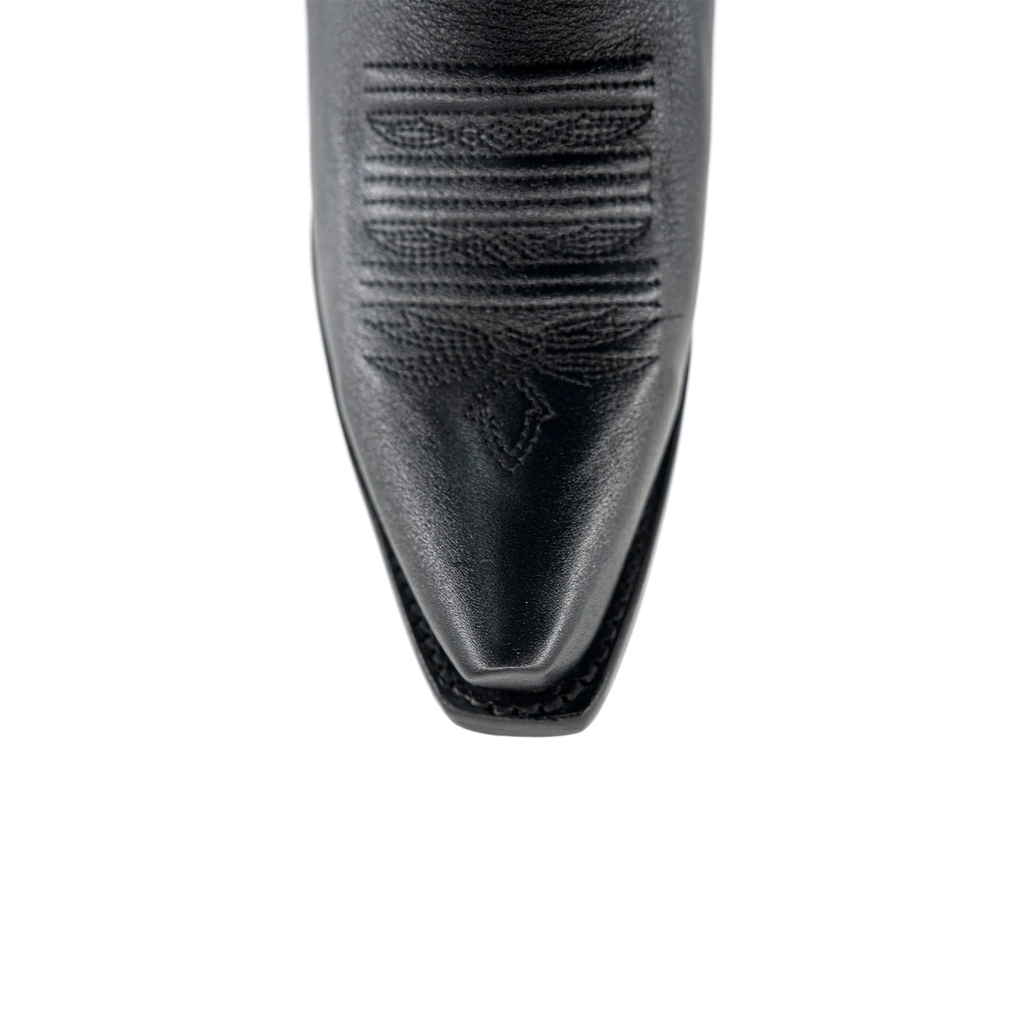 Black Snip-Toe Half-Zip Embroidery Mid Calf Cowgirl Boots