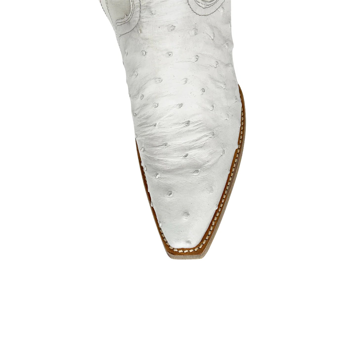 White Ostrich-Patterned Snip-Toe Embroidery Half-Zip Knee High Cowgirl Boots