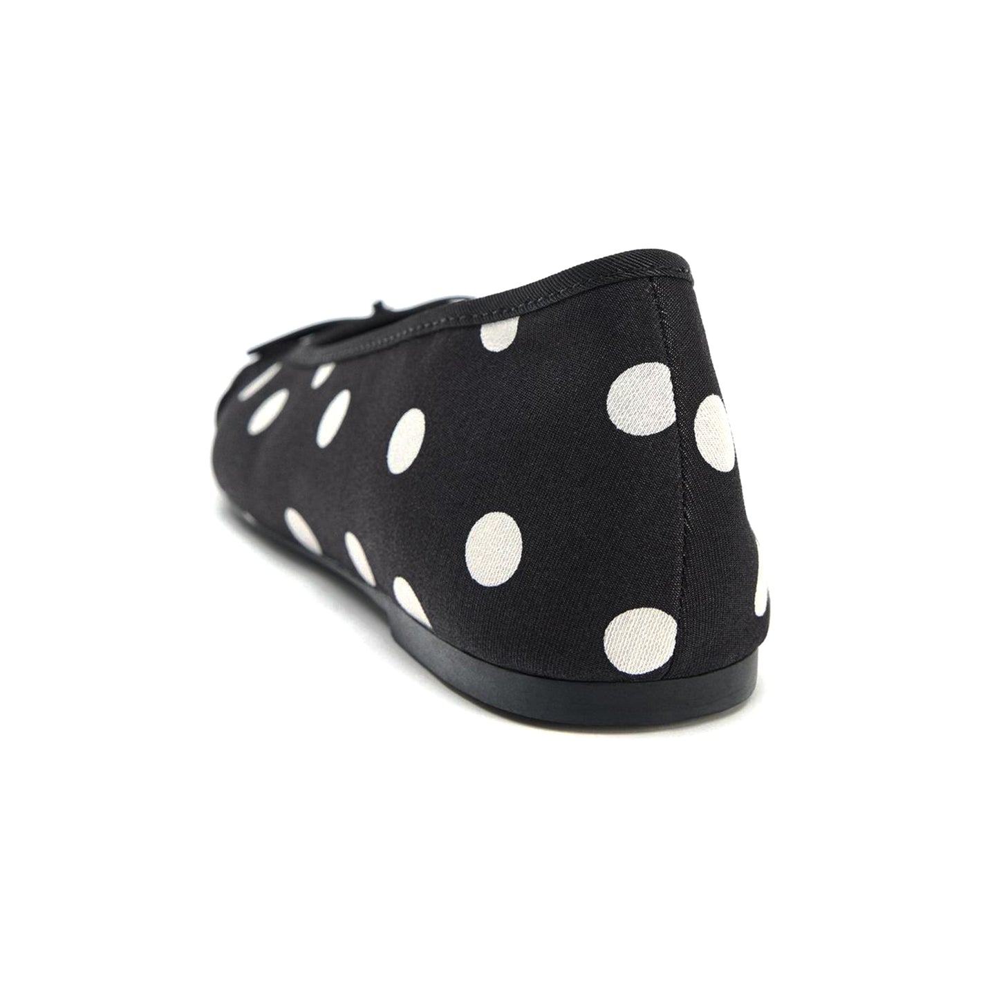 Black Polka Dot Satin Round-Toe Front Bow Ballet Flats