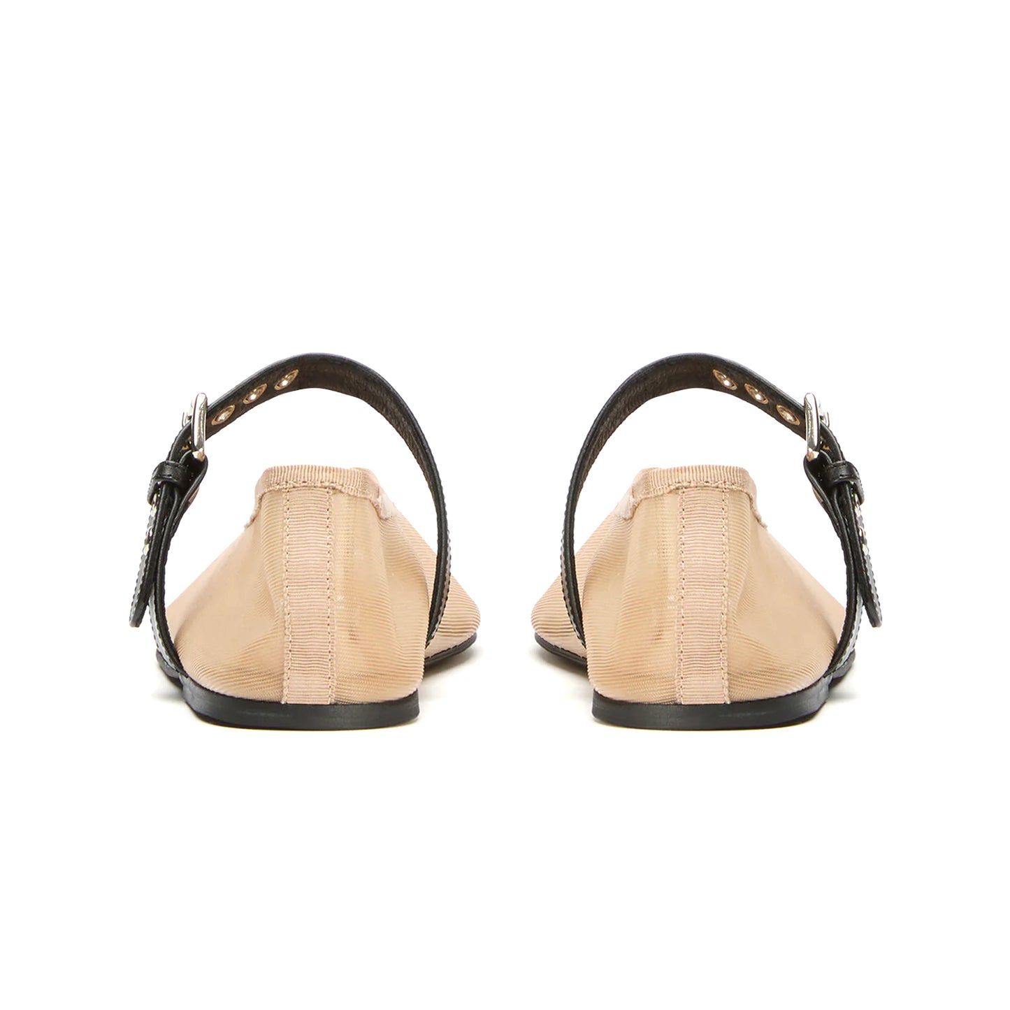 Nude Mesh Round-Toe Ballet Flats With Bridge Strap