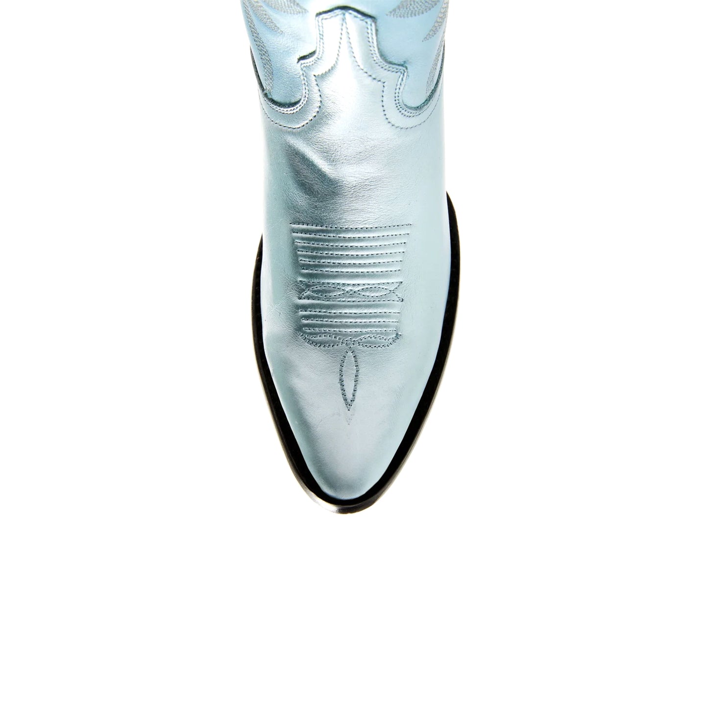 Metallic Blue Almond-Toe Embroidery Ankle Cowgirl Boots