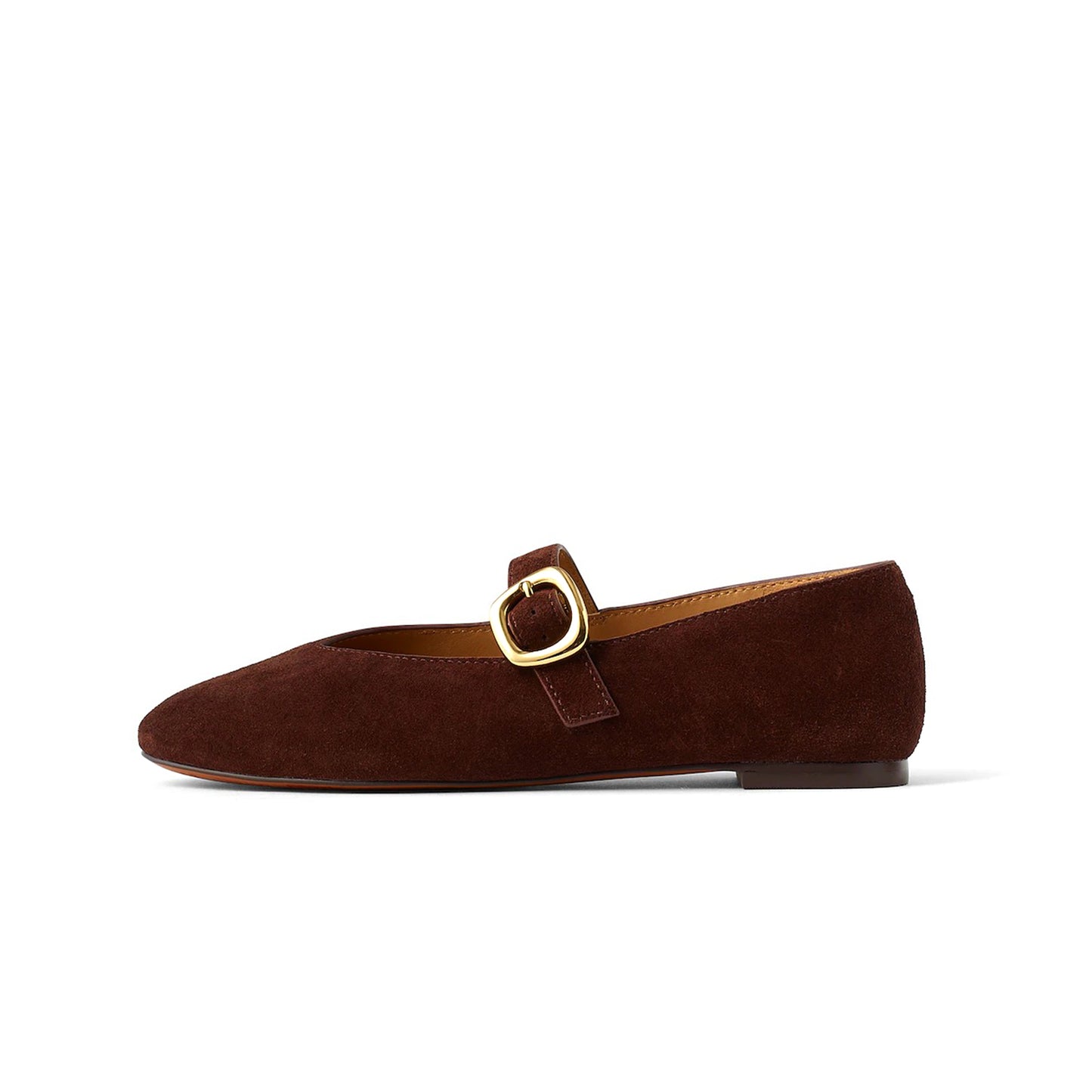 Chocolate Faux Suede Round-Toe Buckle Bridge Strap Slip-On Flats