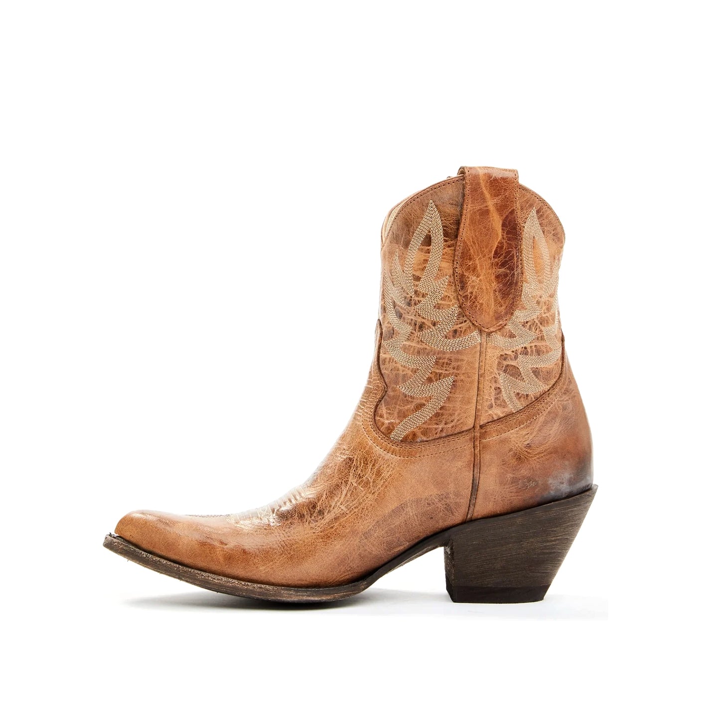 Distressed Taupe Almond-Toe Embroidery Ankle Cowgirl Boots