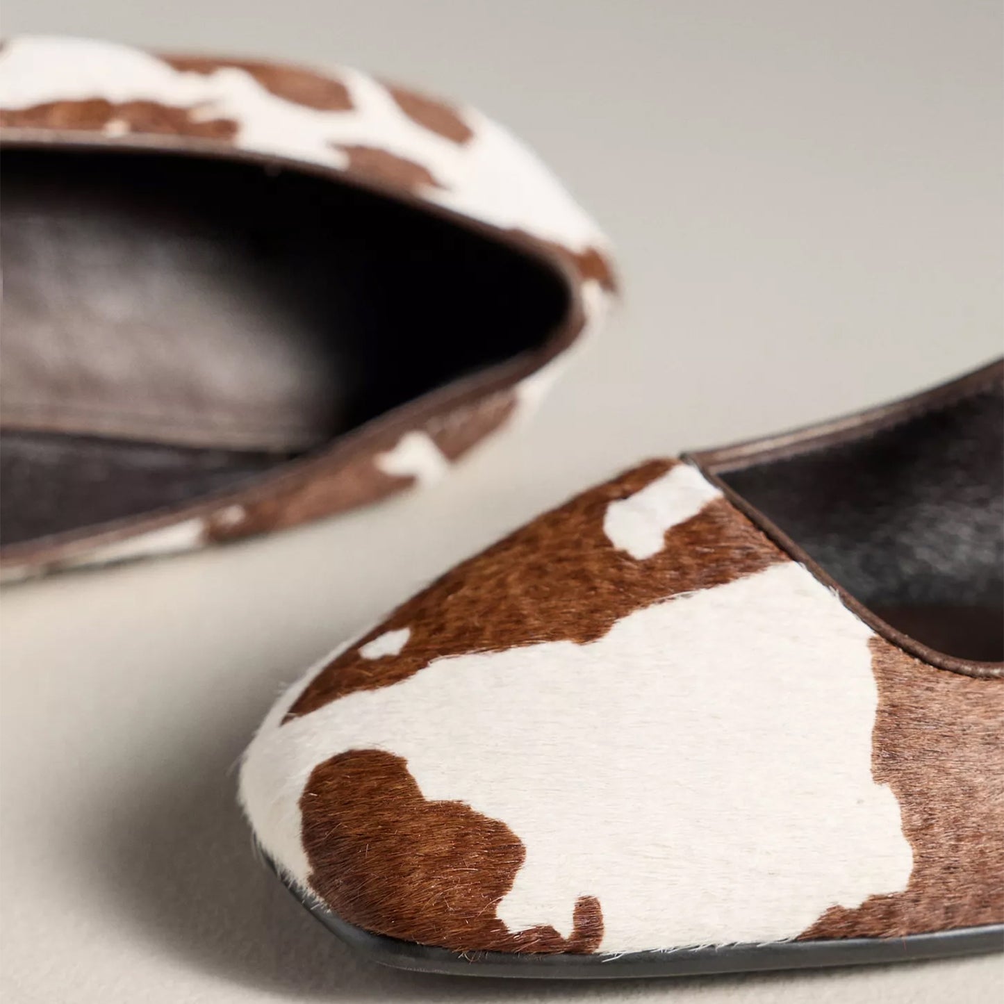 Cow Print Pony Hair Square-Toe Bridge Strap Mary Janes Flats
