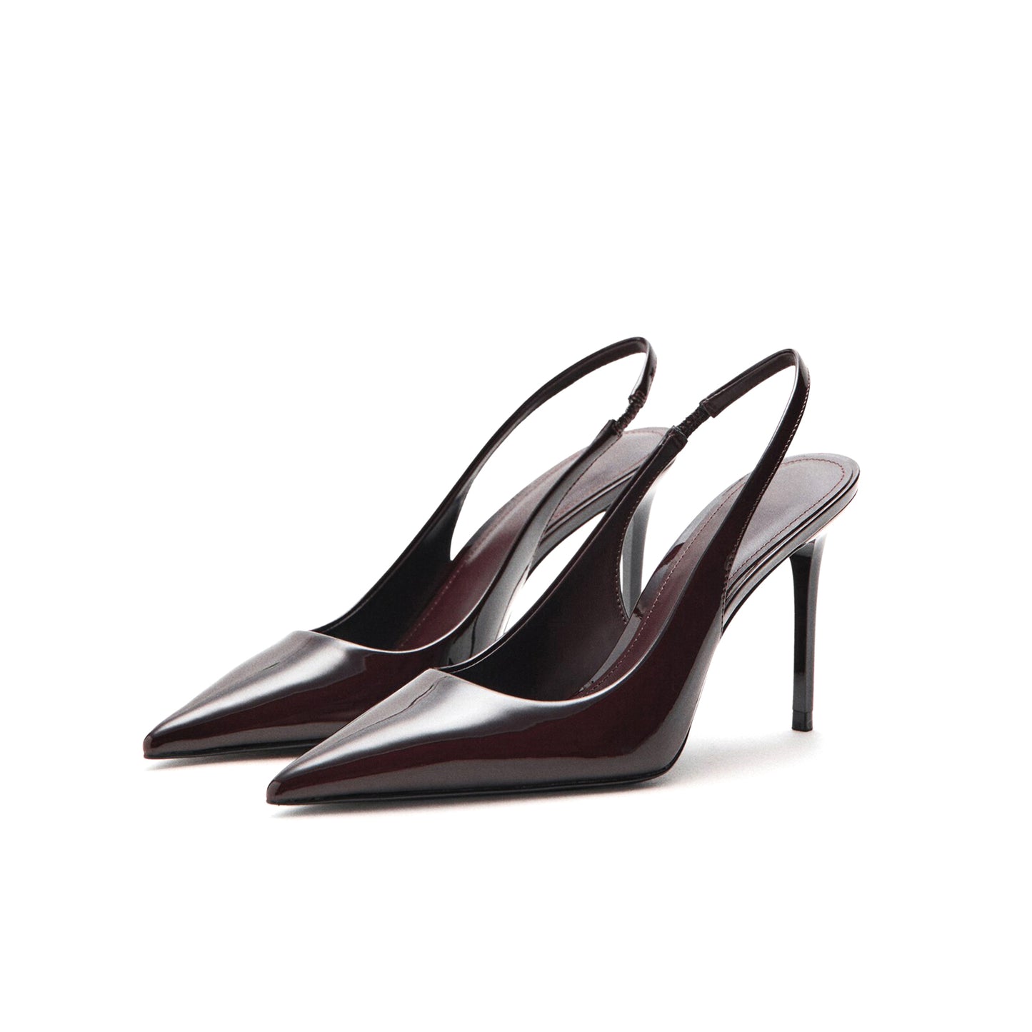 Patent Burgundy Pointed-Toe Simple Slingback High Heels