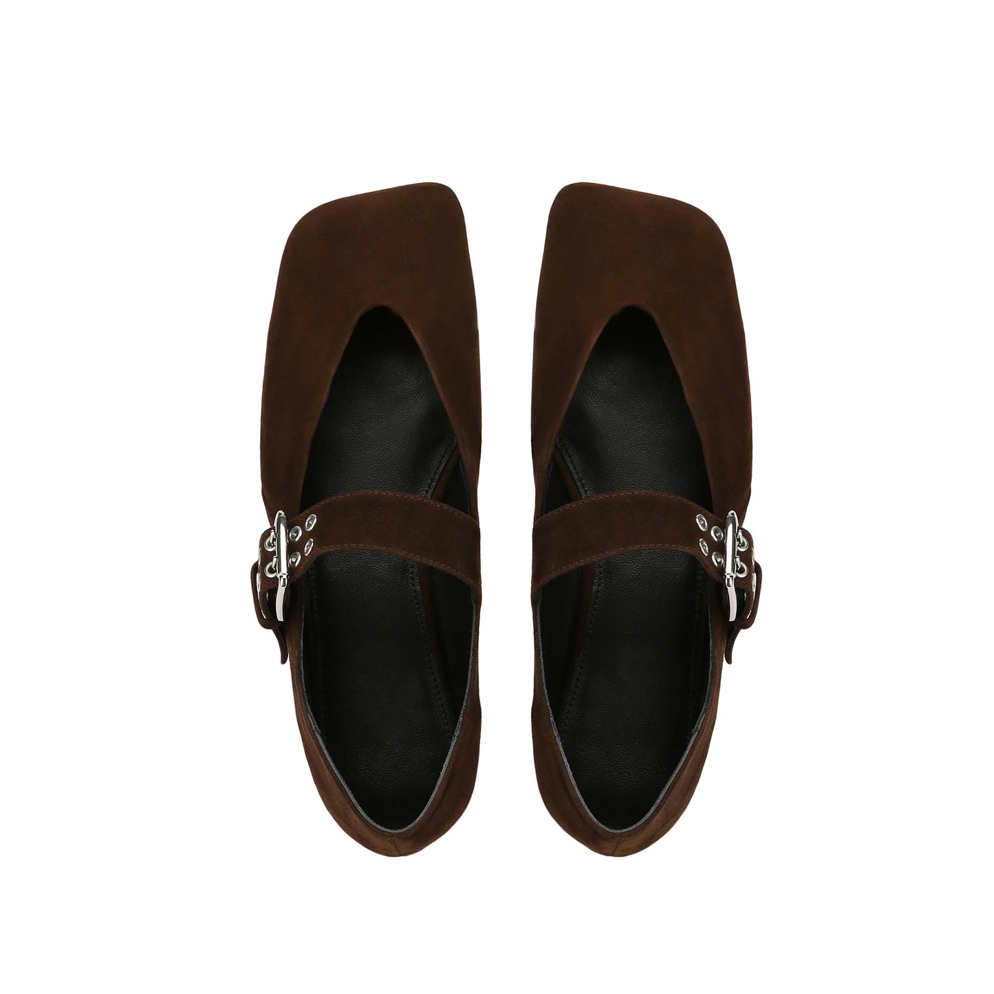 Brown Faux Suede Square-Toe Bridge Strap With Double Eyelets Flats