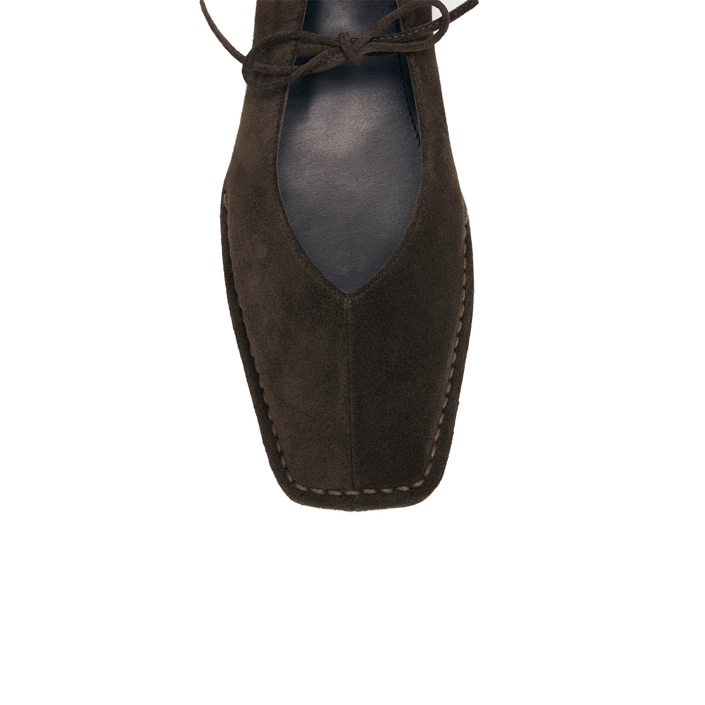 Coffee Faux Suede Square-Toe V-Cut Vamps Bridge Self-Tie Bow Ballet Flats