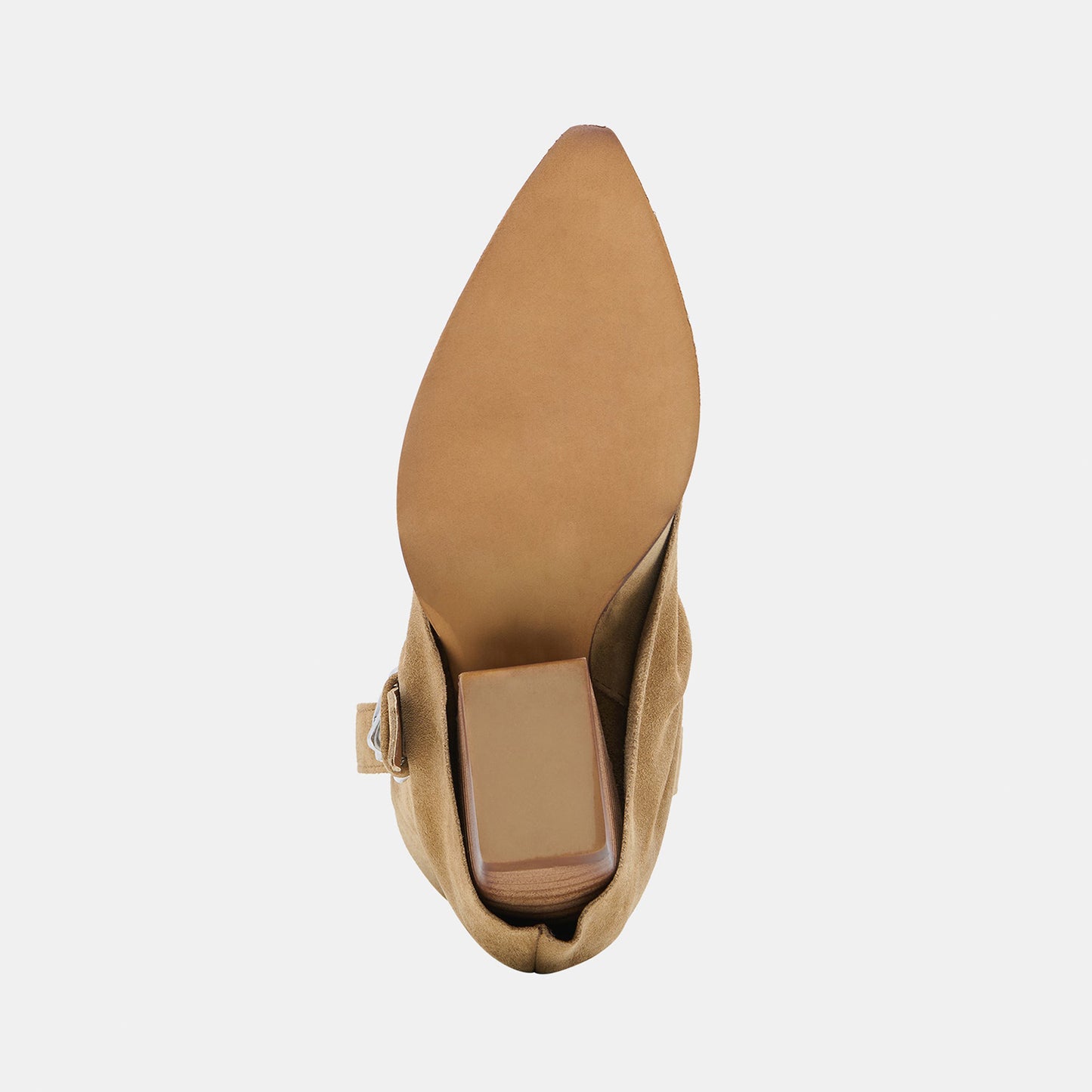 Camel Faux Suede Almond-Toe Buckle Strap Chic Mid Calf Cowgirl Boots