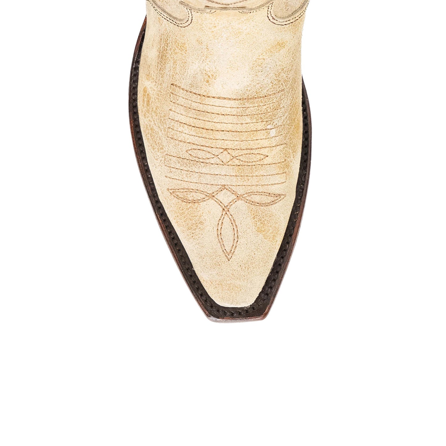 Distressed Bone Snip-Toe Embroidery Wide Calf Knee High Cowgirl Boots