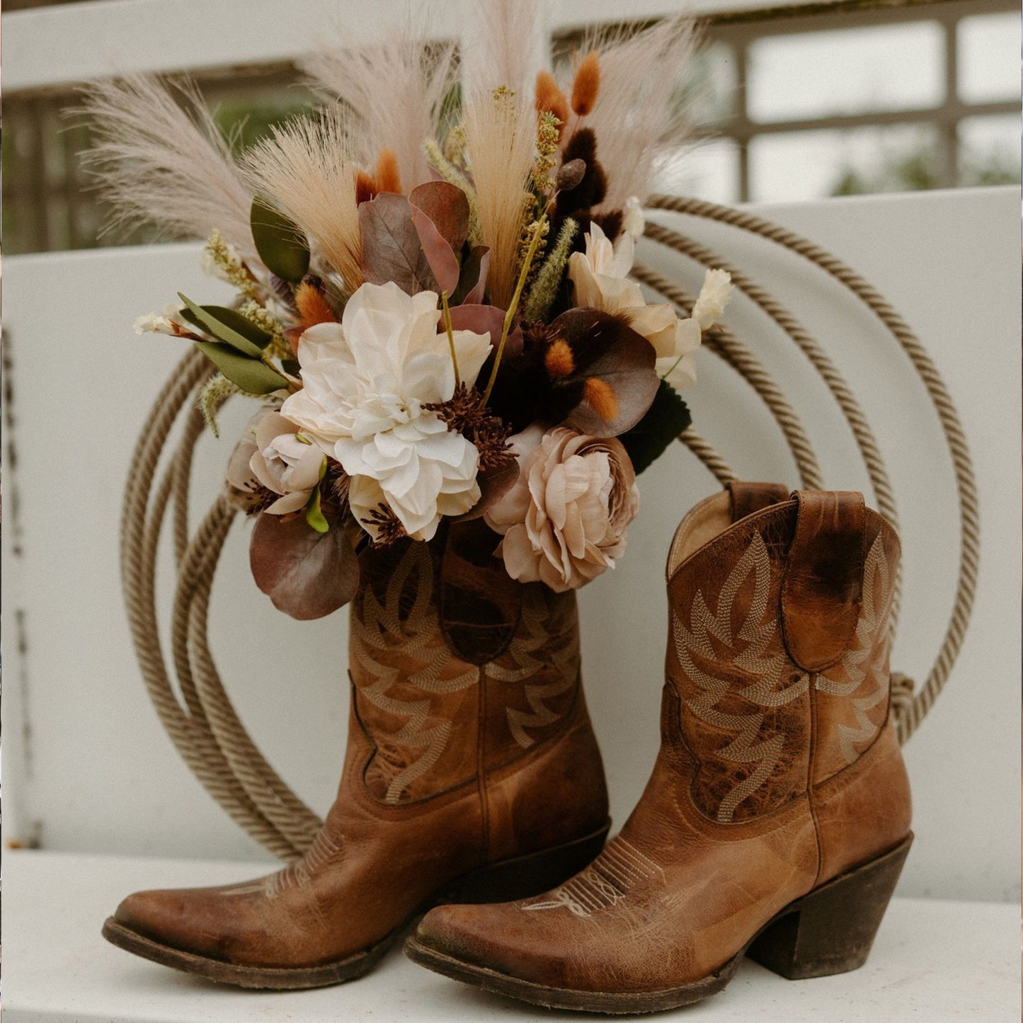 Distressed Taupe Almond-Toe Embroidery Ankle Cowgirl Boots