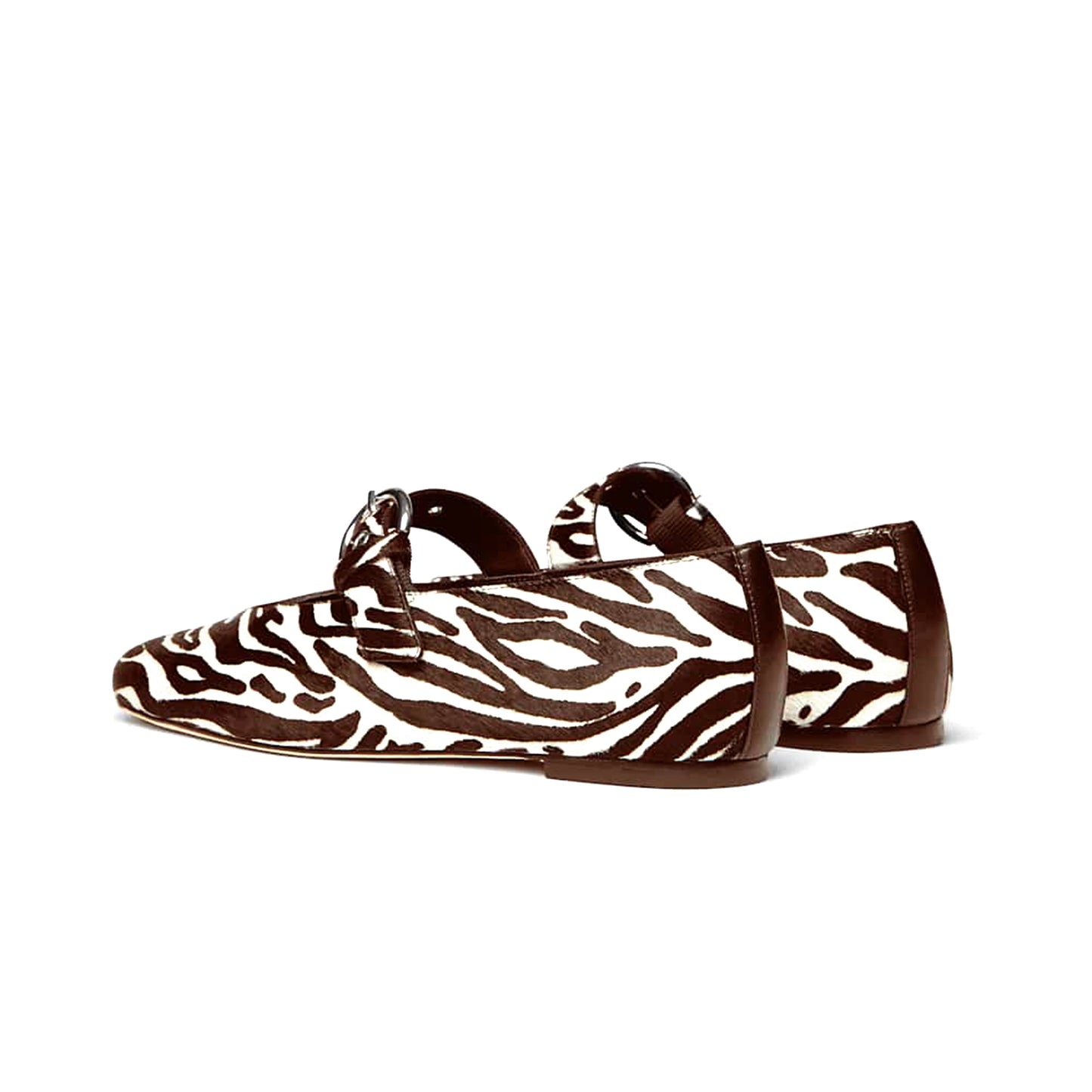 Zebra pony hair Square-Toe Classic Buckle Bridge Strap Ballet Flats