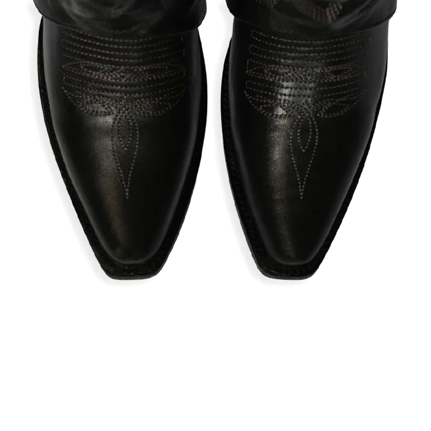 Black Snip-Toe Embroidery Fold-Over Wide Calf Knee High Cowgirl Boots