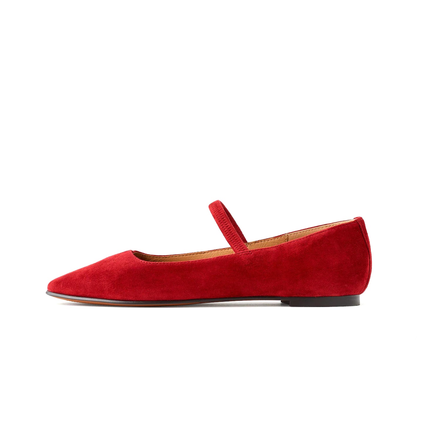 Dark Red Faux Suede Square-Toe Bridge Strap Slip-On Flats