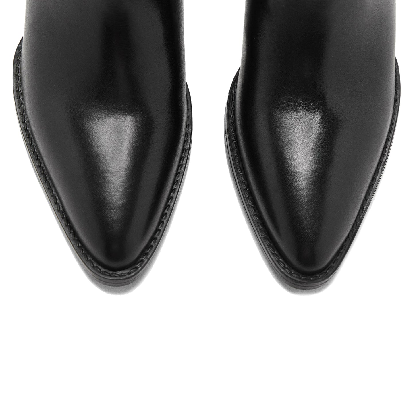 Black Vegan Leather Almond-Toe Simple Wide Calf Knee High Cowgirl Boots