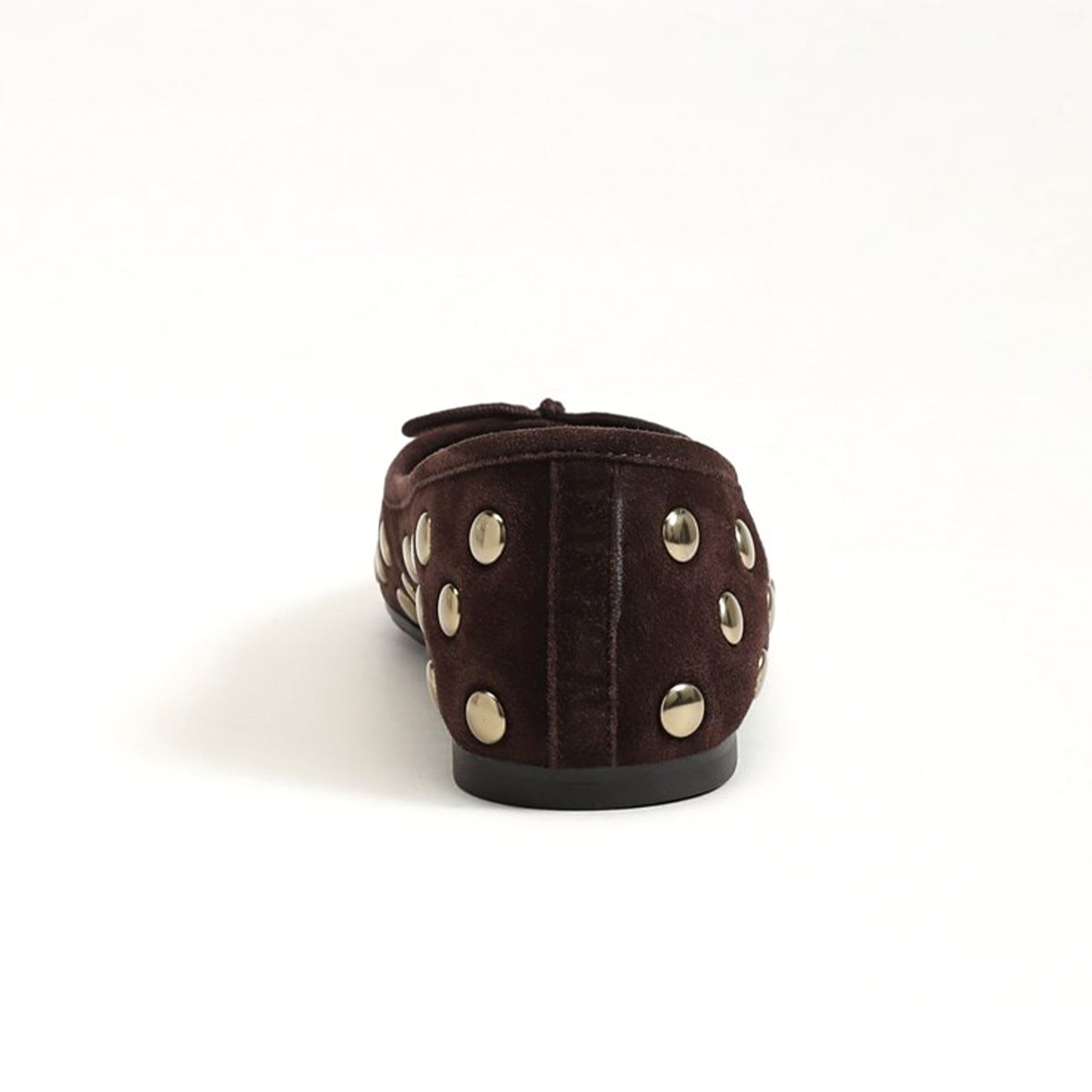 Coffee Faux Suede Square-Toe Studded Slip-On Flats