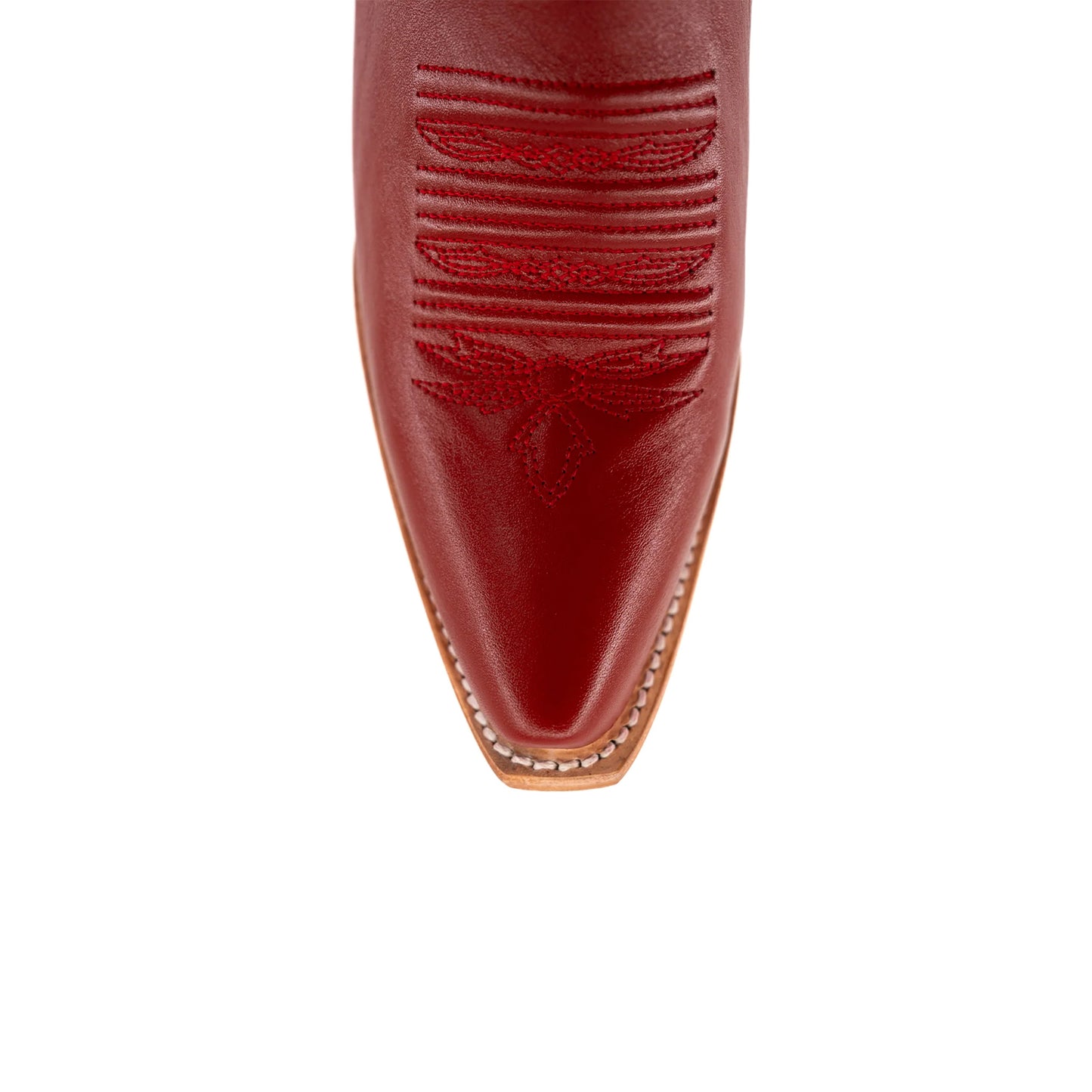 Red Snip-Toe Half-Zip Embroidery Mid Calf Cowgirl Boots