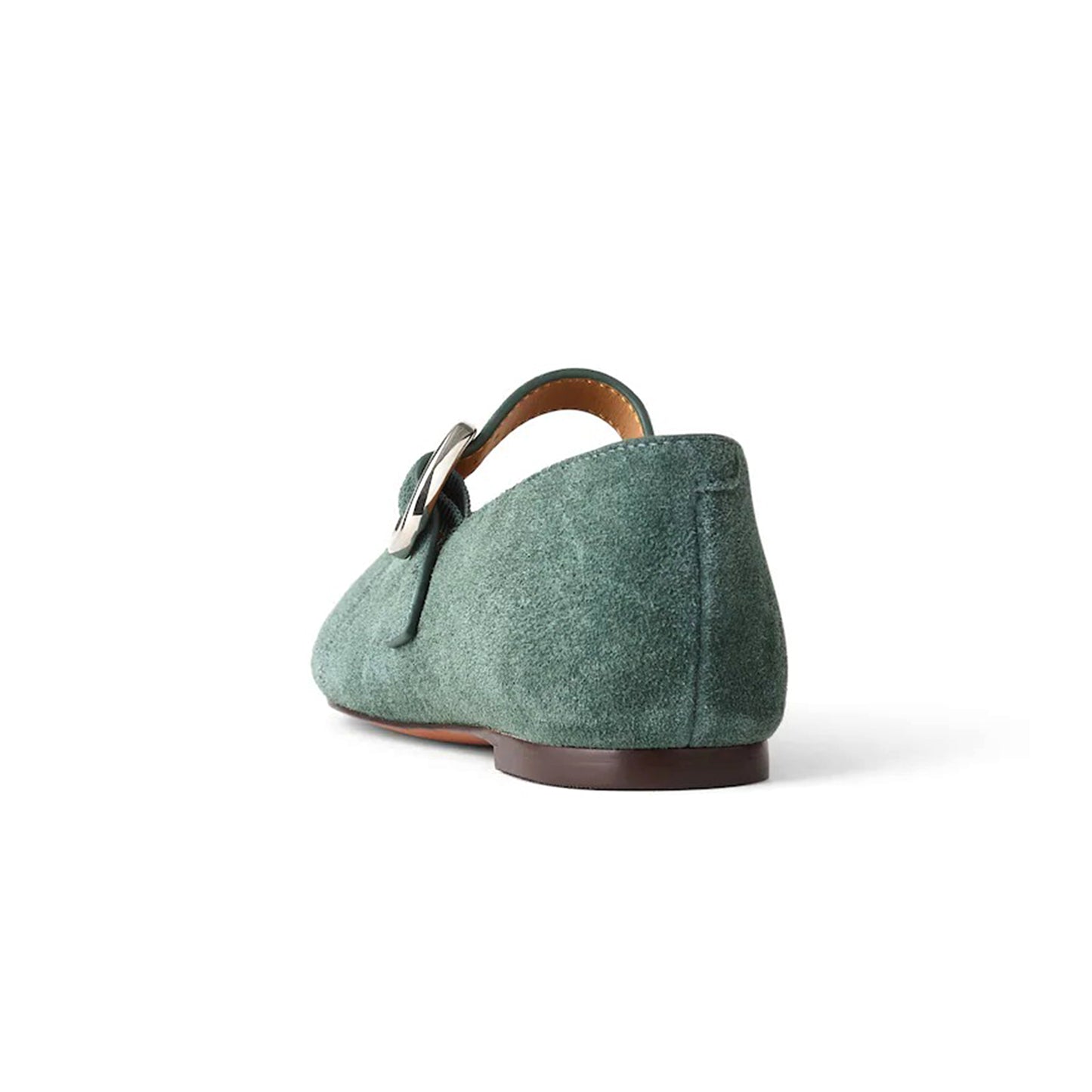 Architect Green Faux Suede Round-Toe Buckle Bridge Strap Slip-On Flats