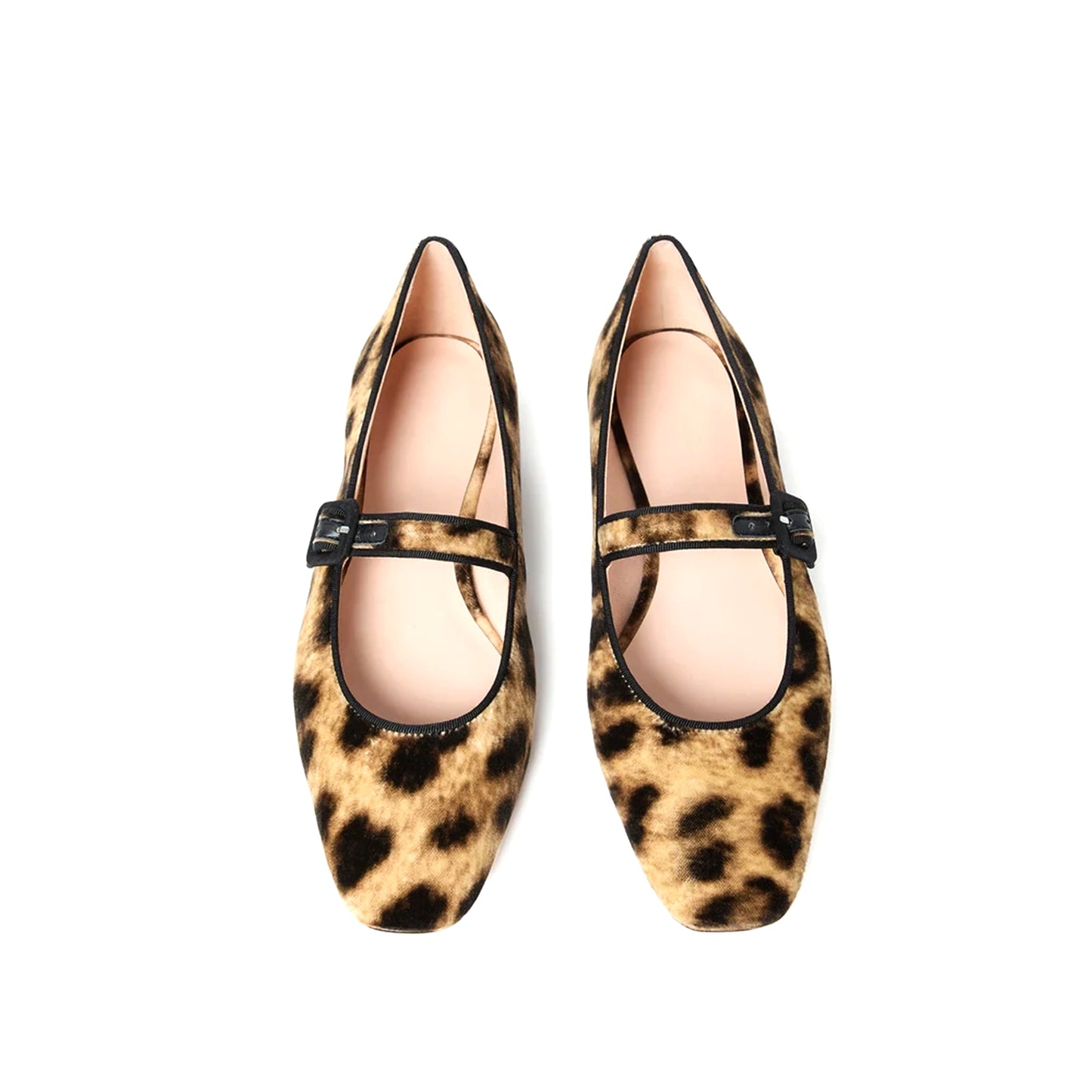 Leopard Faux Suede Square-Toe Bridge Strap Ballet Flats